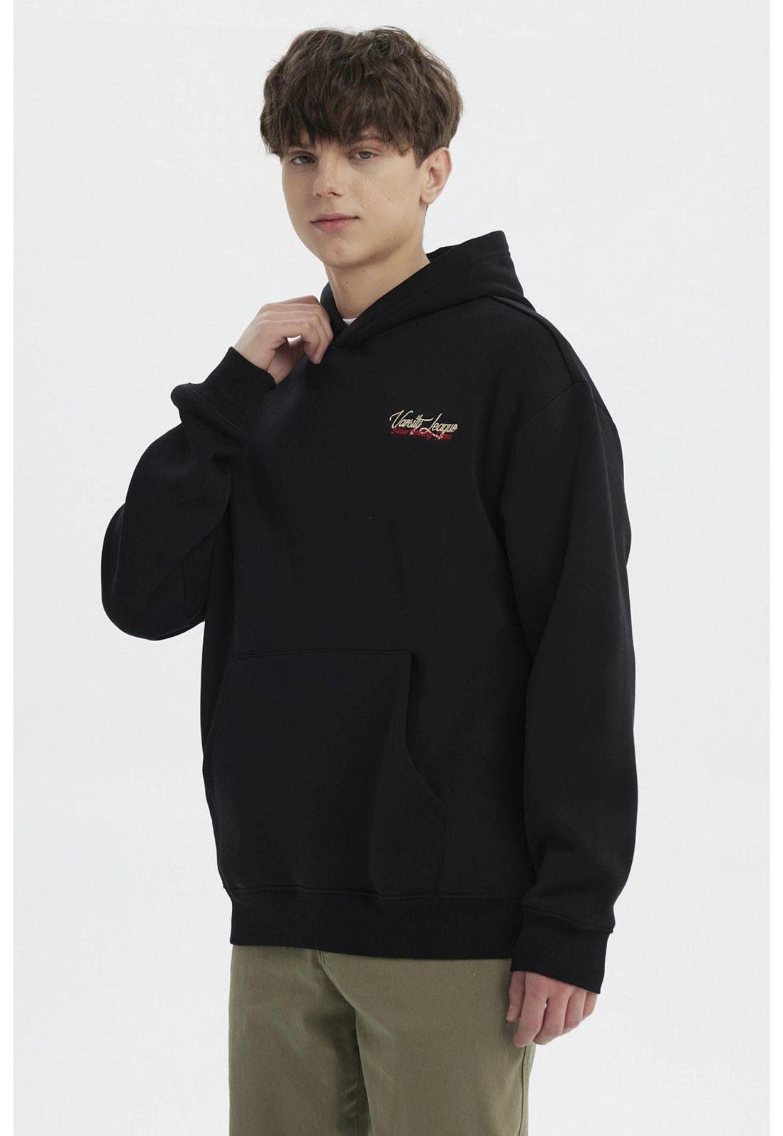 Polerón Hombre Slim Con Gorro Negro - lV-2