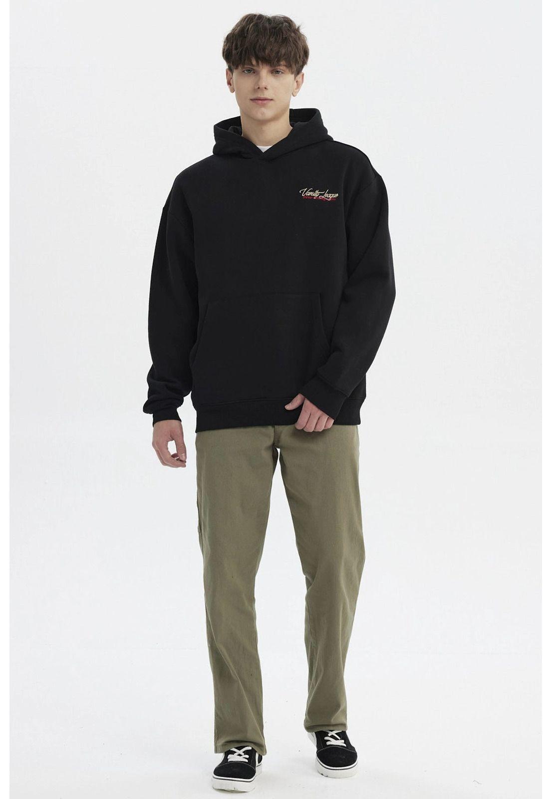 Polerón Hombre Slim Con Gorro Negro - lV-3