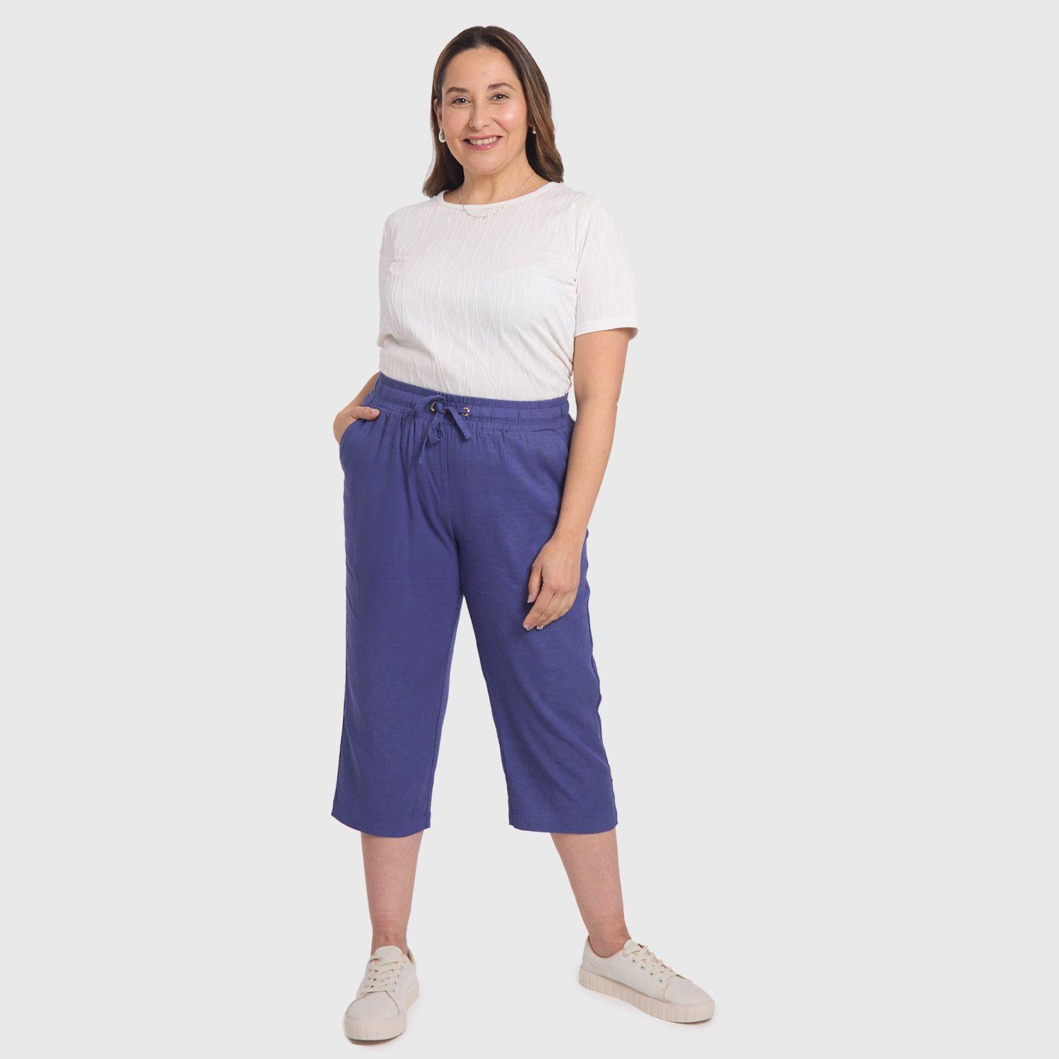 Pantalón Mujer Lino Azul Fashions Park-3