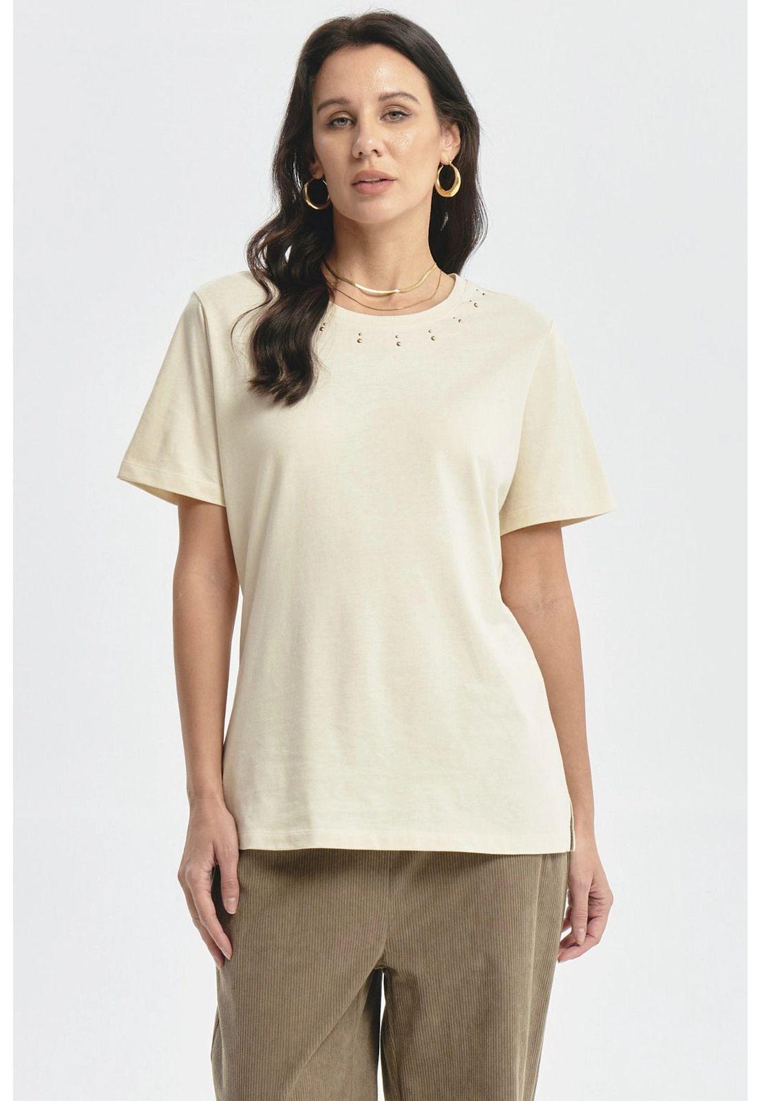 Polera Mujer Detalle Tachas Beige Claro-0