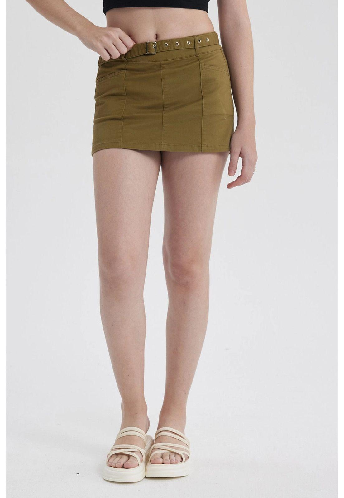 Short Mujer Short Con Cinturón Verde Olivo-0