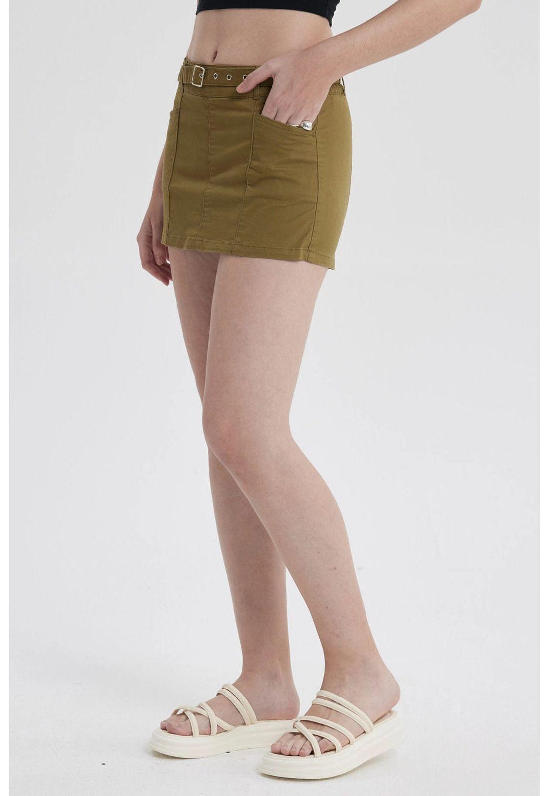 Short Mujer Short Con Cinturón Verde Olivo-2