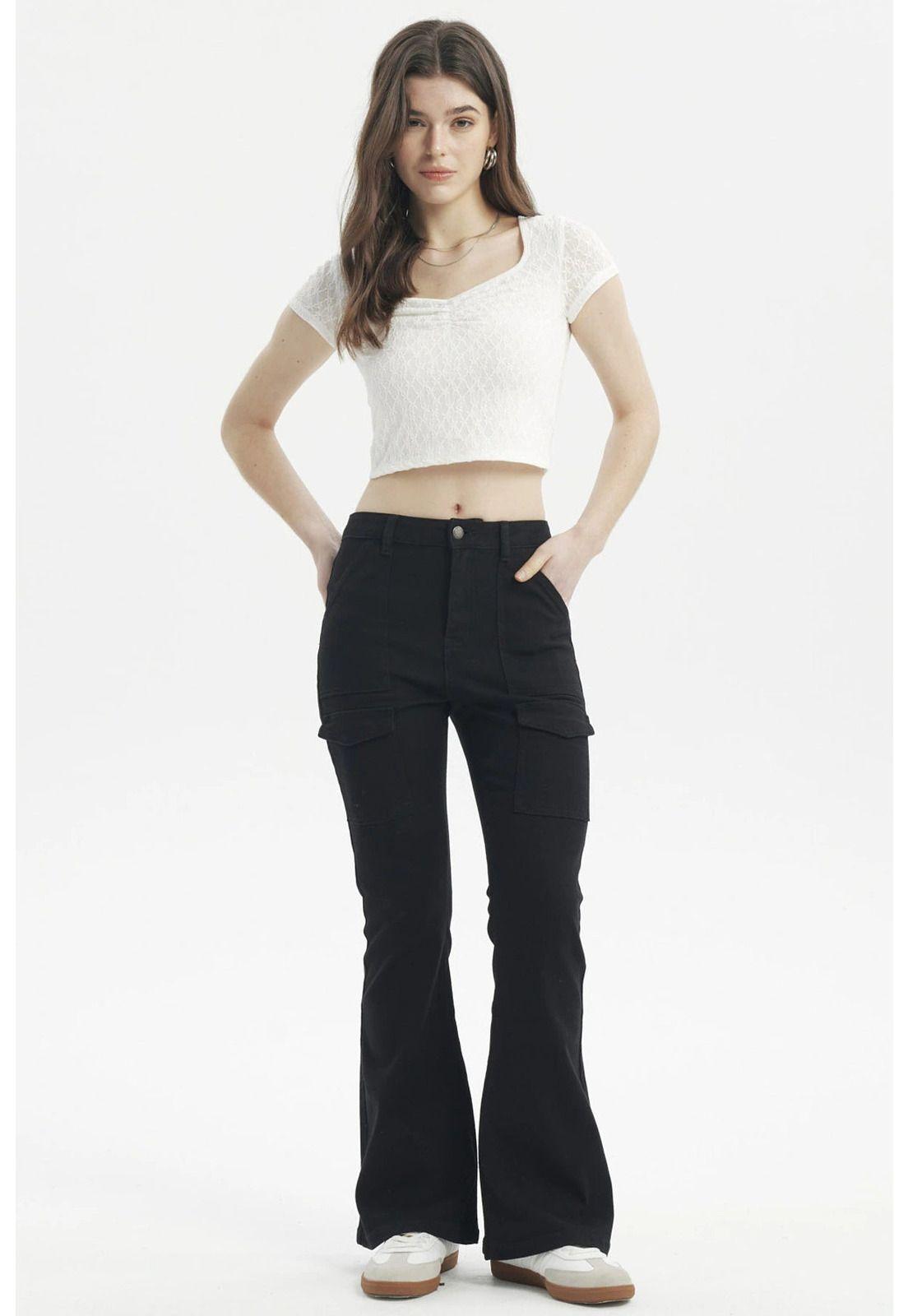 Jeans Mujer Moda Flare Negro-3