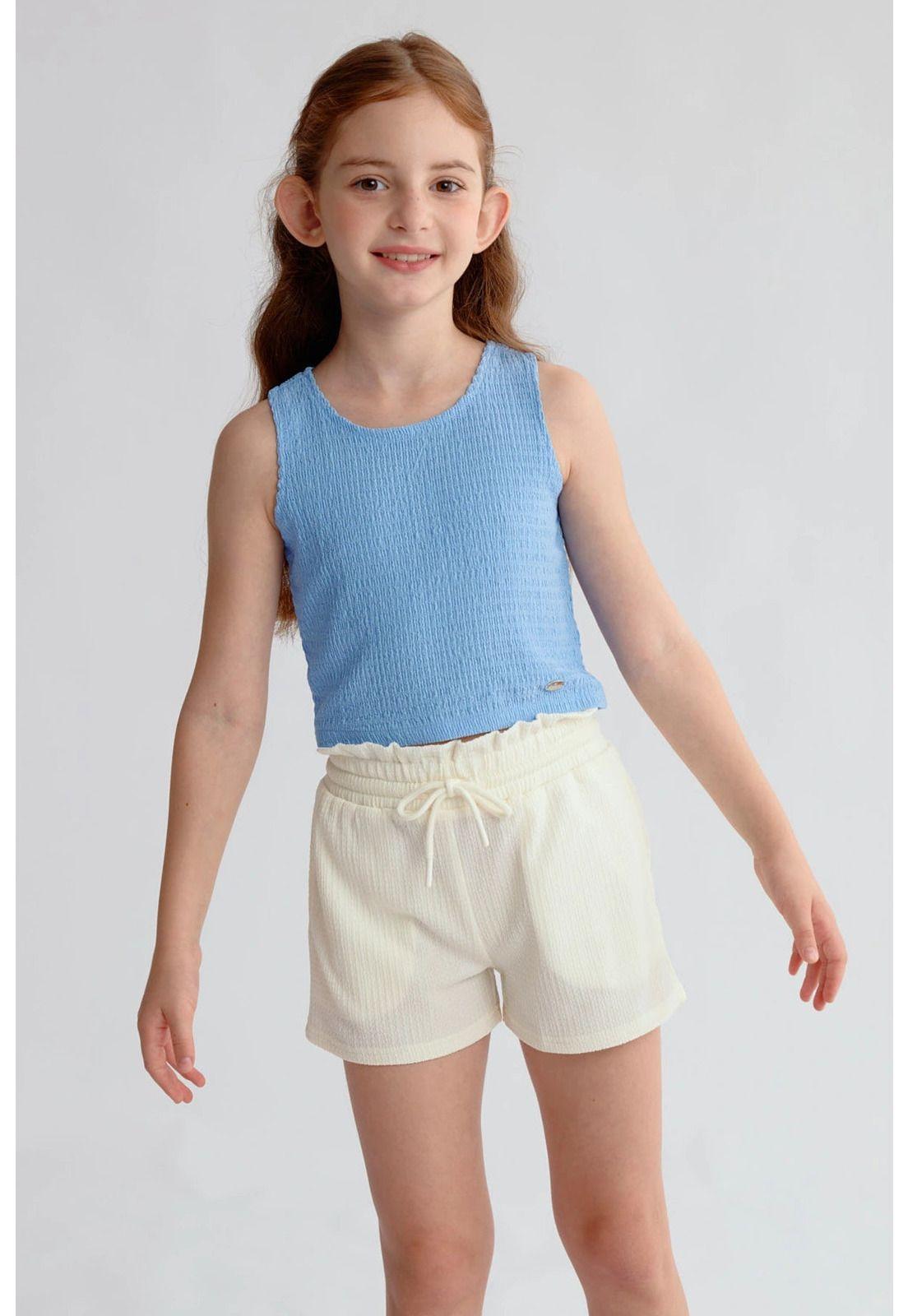 Polera Niña Textura Tipo Peto Celeste-0