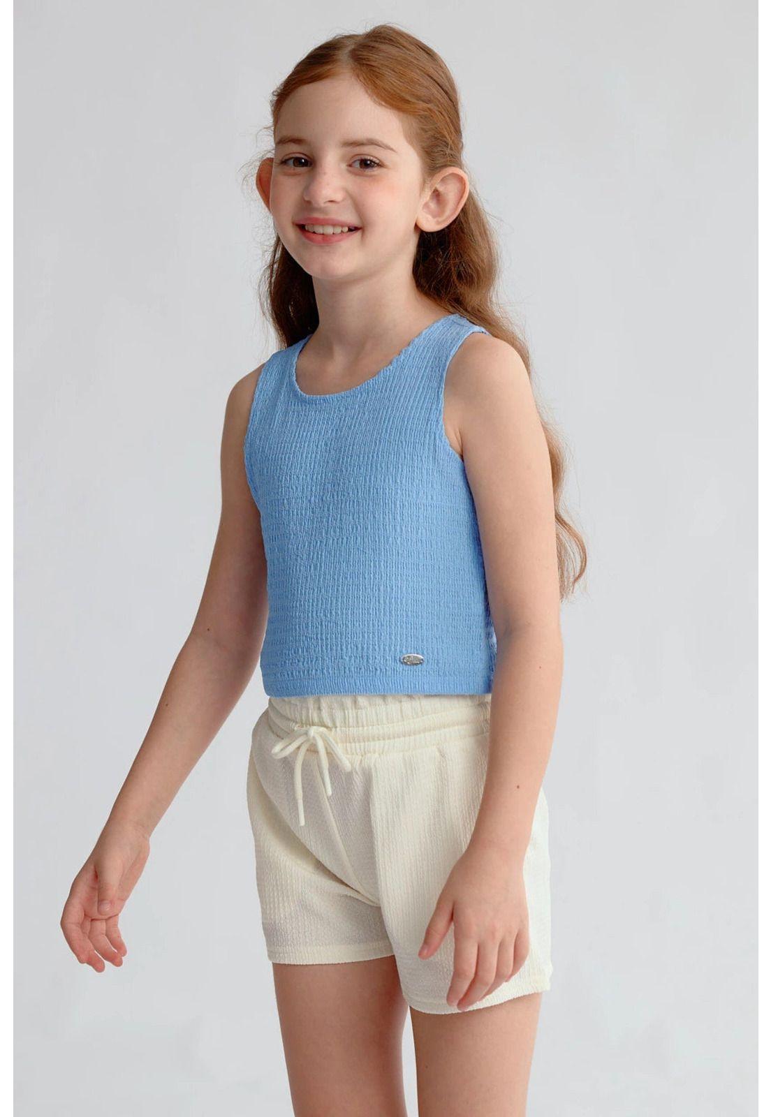 Polera Niña Textura Tipo Peto Celeste-2