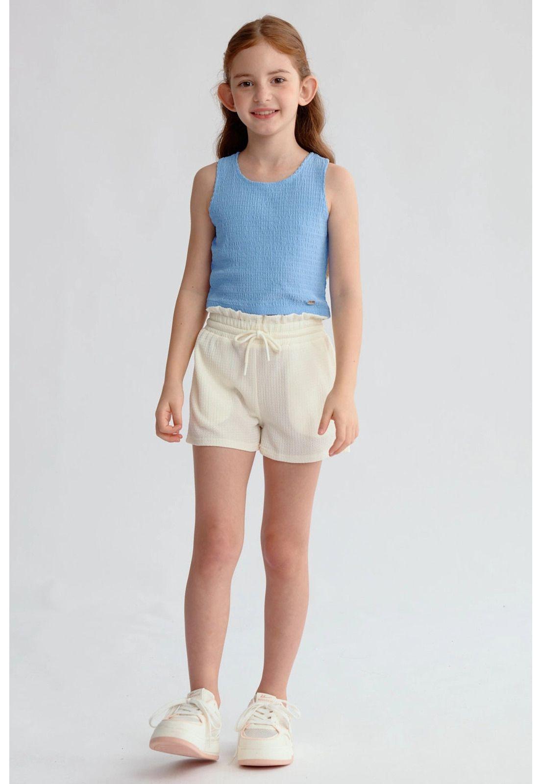 Polera Niña Textura Tipo Peto Celeste-3