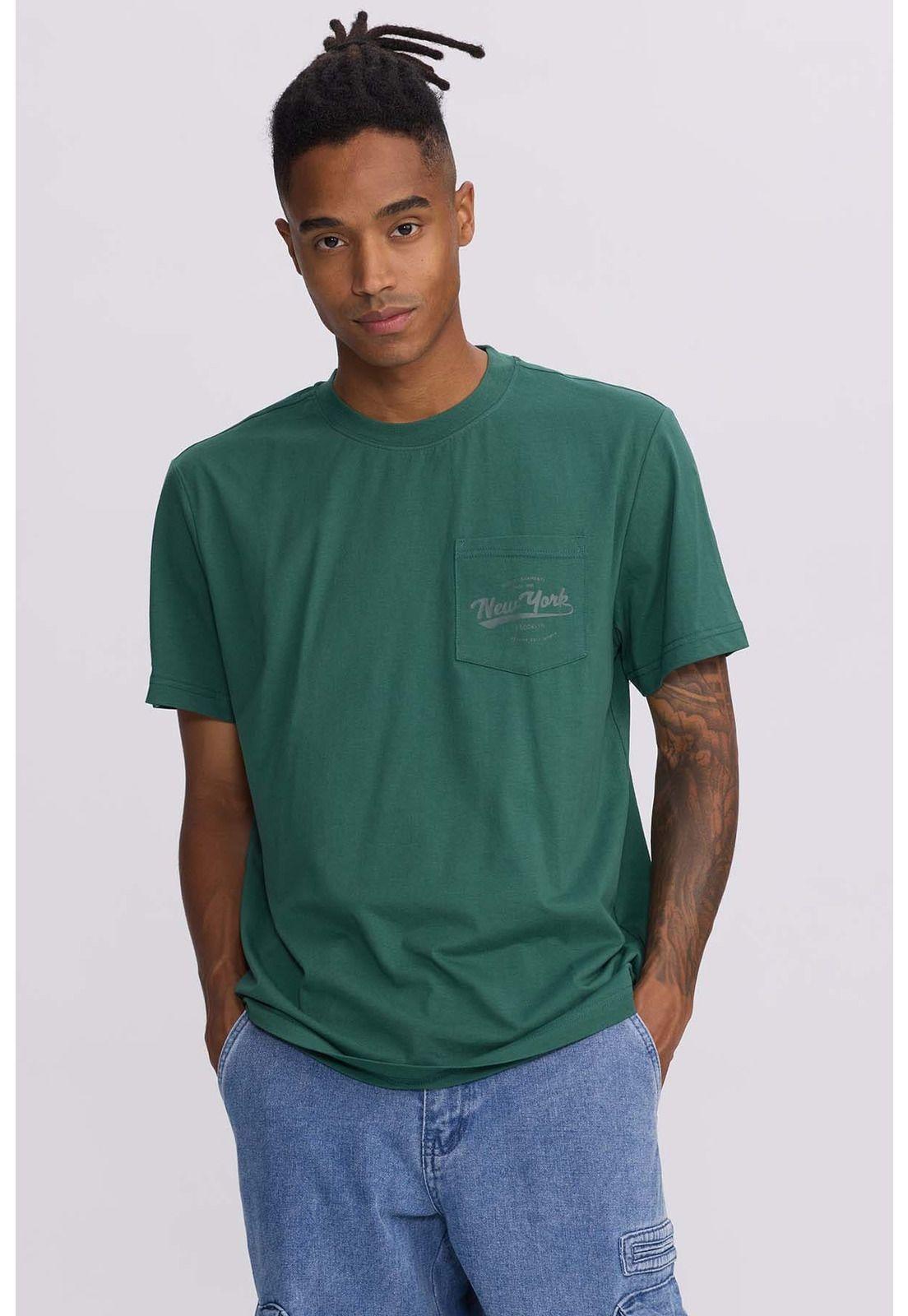 Polera Hombre Con Bolsillo Contraste Verde-1