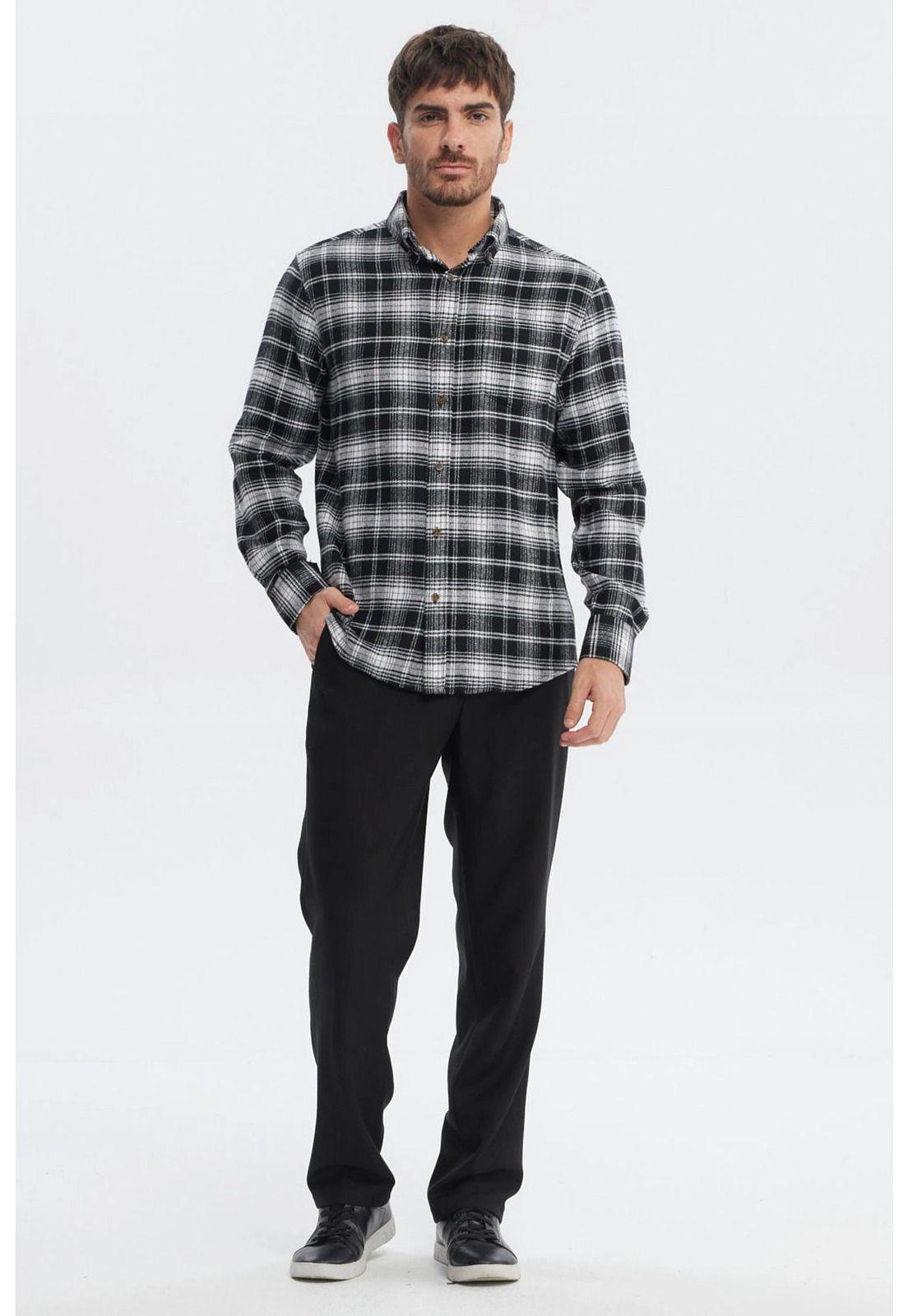 Camisa Hombre Franela Básica Negro-3