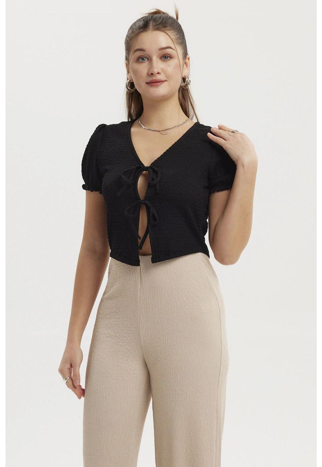 Polera Mujer Abierta Con Lazo Y Cintura Negro-1
