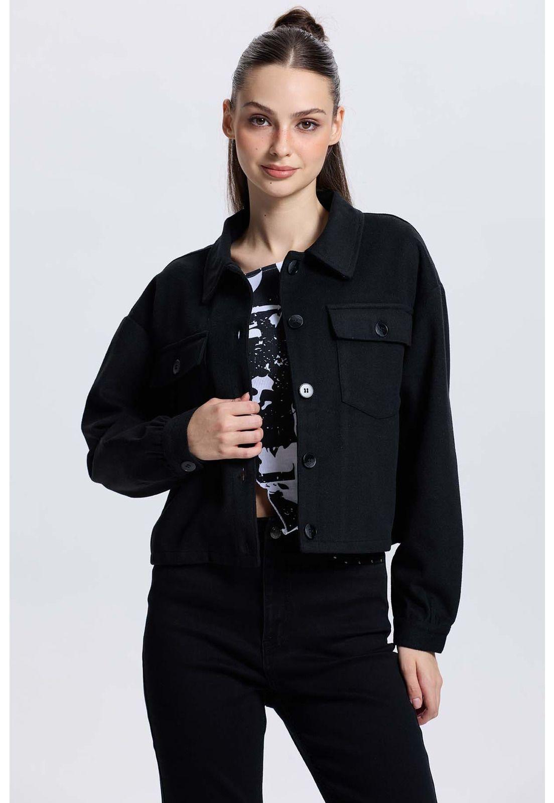Chaqueta Mujer Overshirt Negro-0