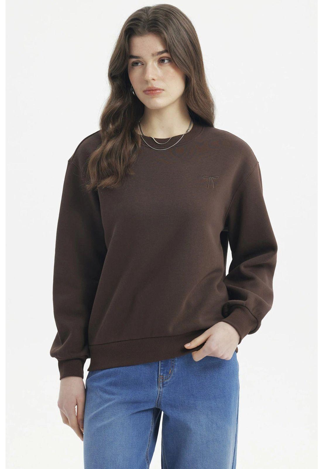 Polerón Mujer Liso Café Oscuro-0