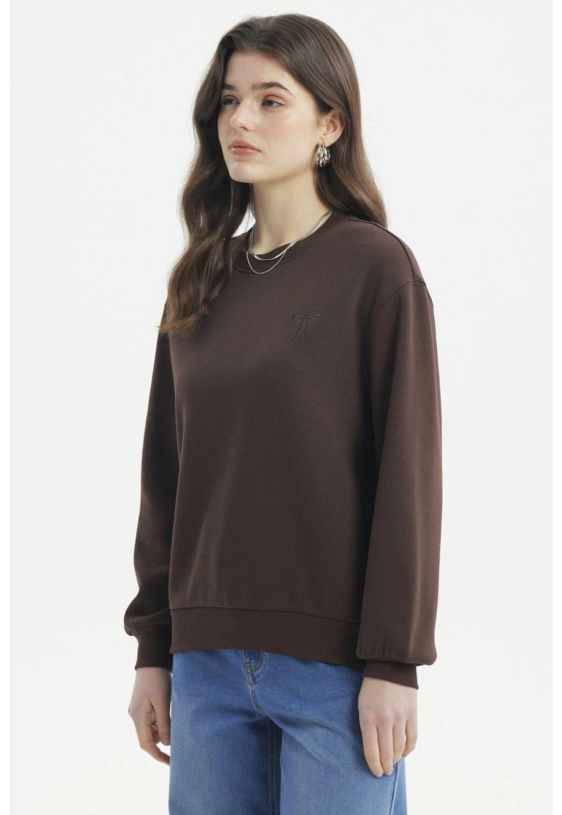 Polerón Mujer Liso Café Oscuro-1