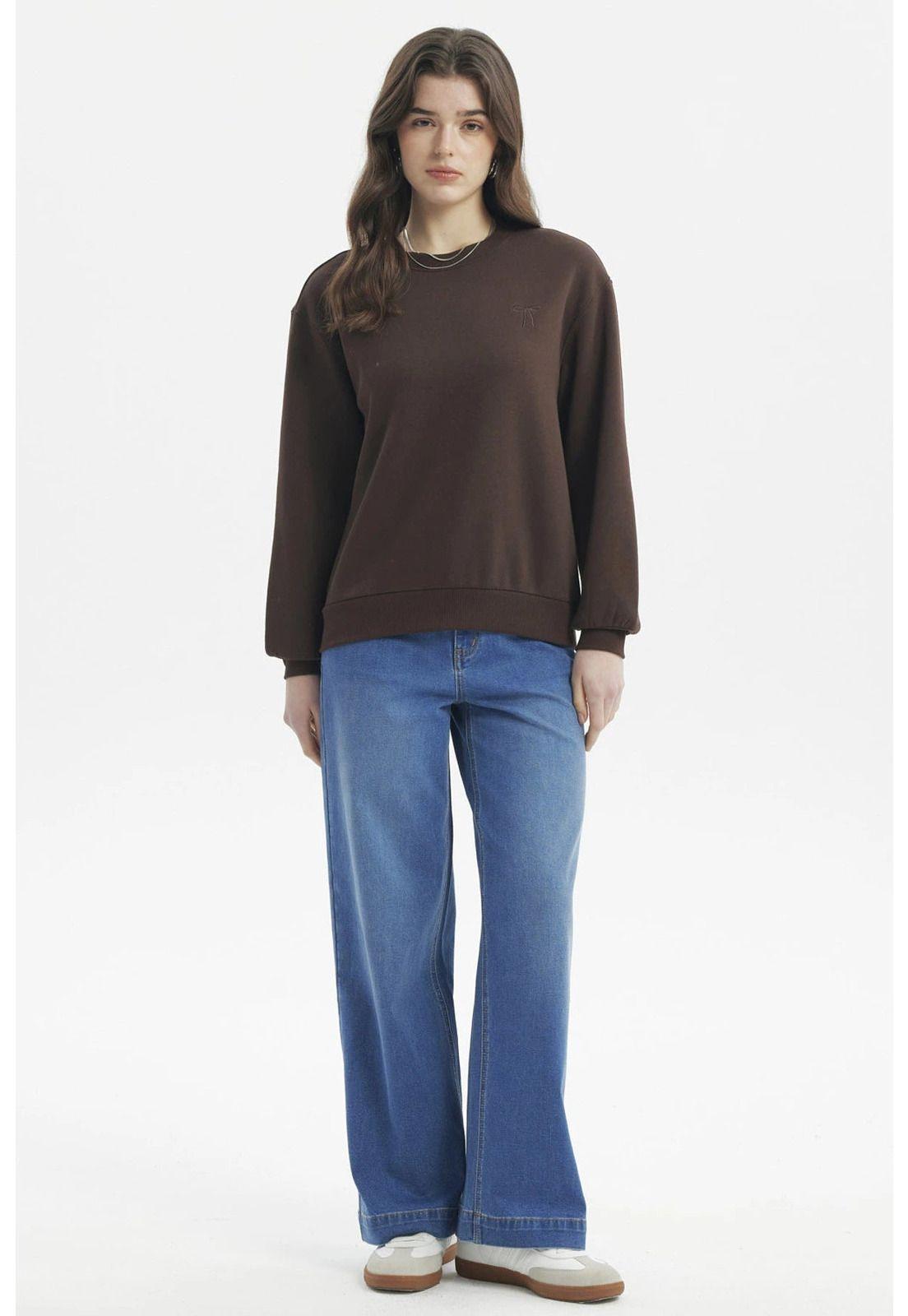 Polerón Mujer Liso Café Oscuro-3