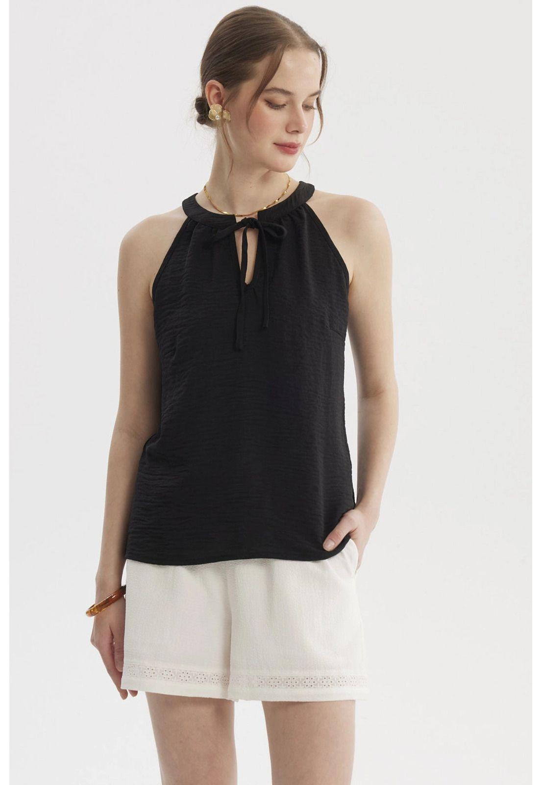 Blusa Mujer Escote Cruzado Negro-0