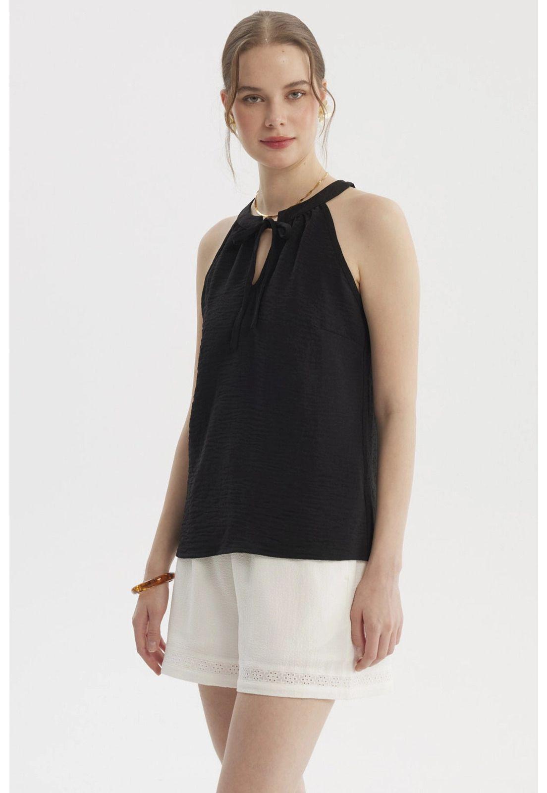 Blusa Mujer Escote Cruzado Negro-1