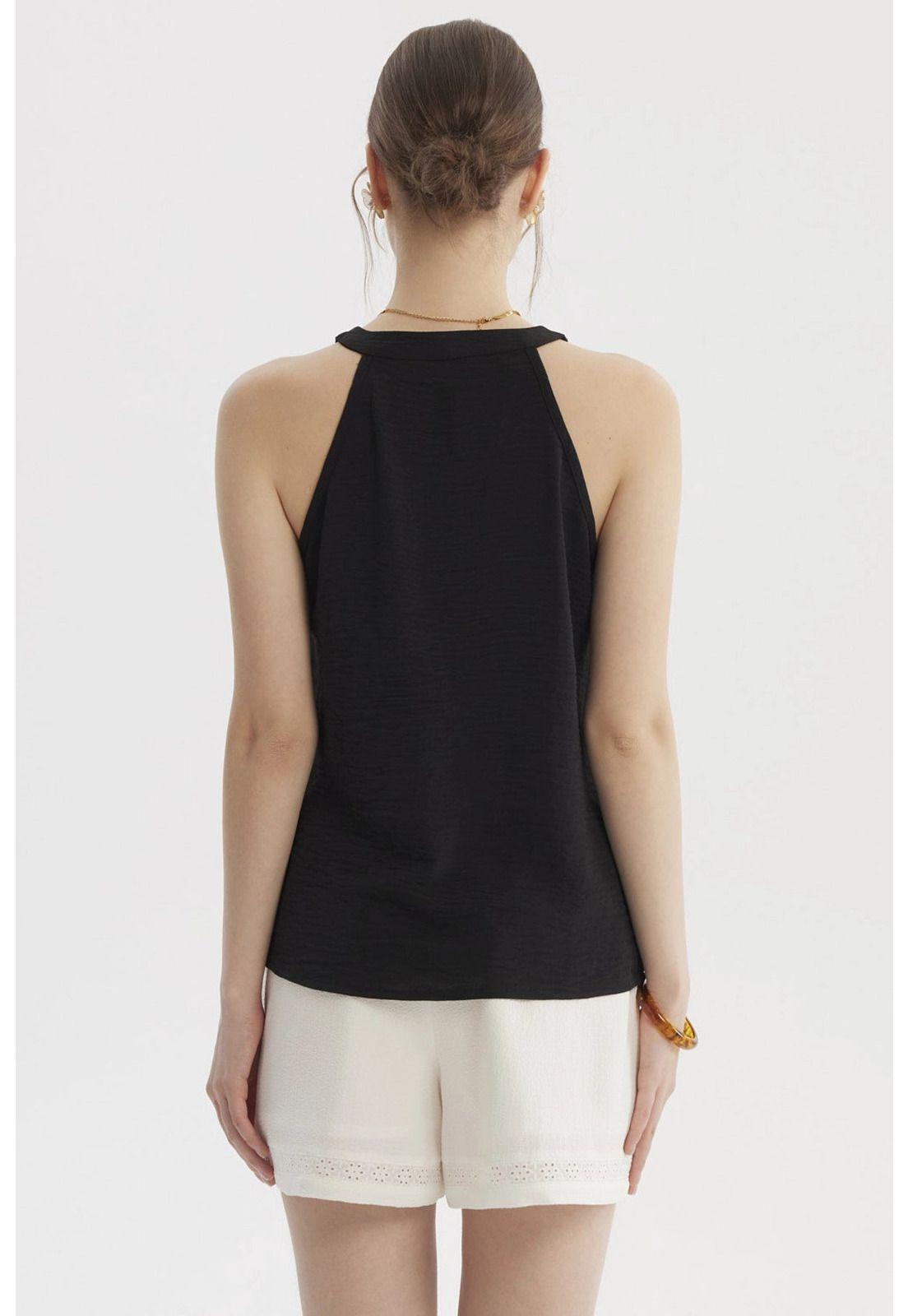 Blusa Mujer Escote Cruzado Negro-2