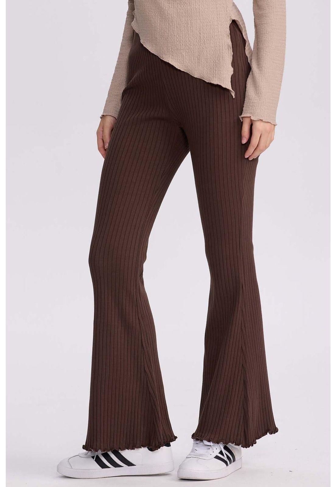 Pantalón Mujer Flare Rib Café-1