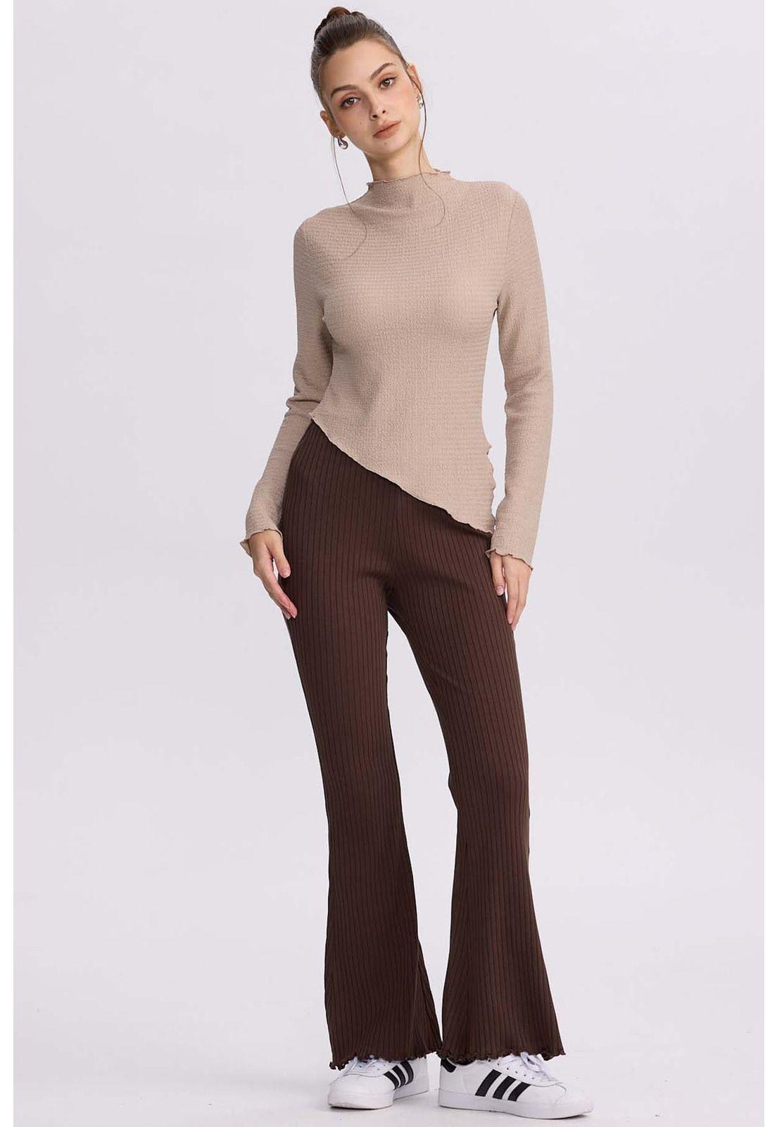 Pantalón Mujer Flare Rib Café-3