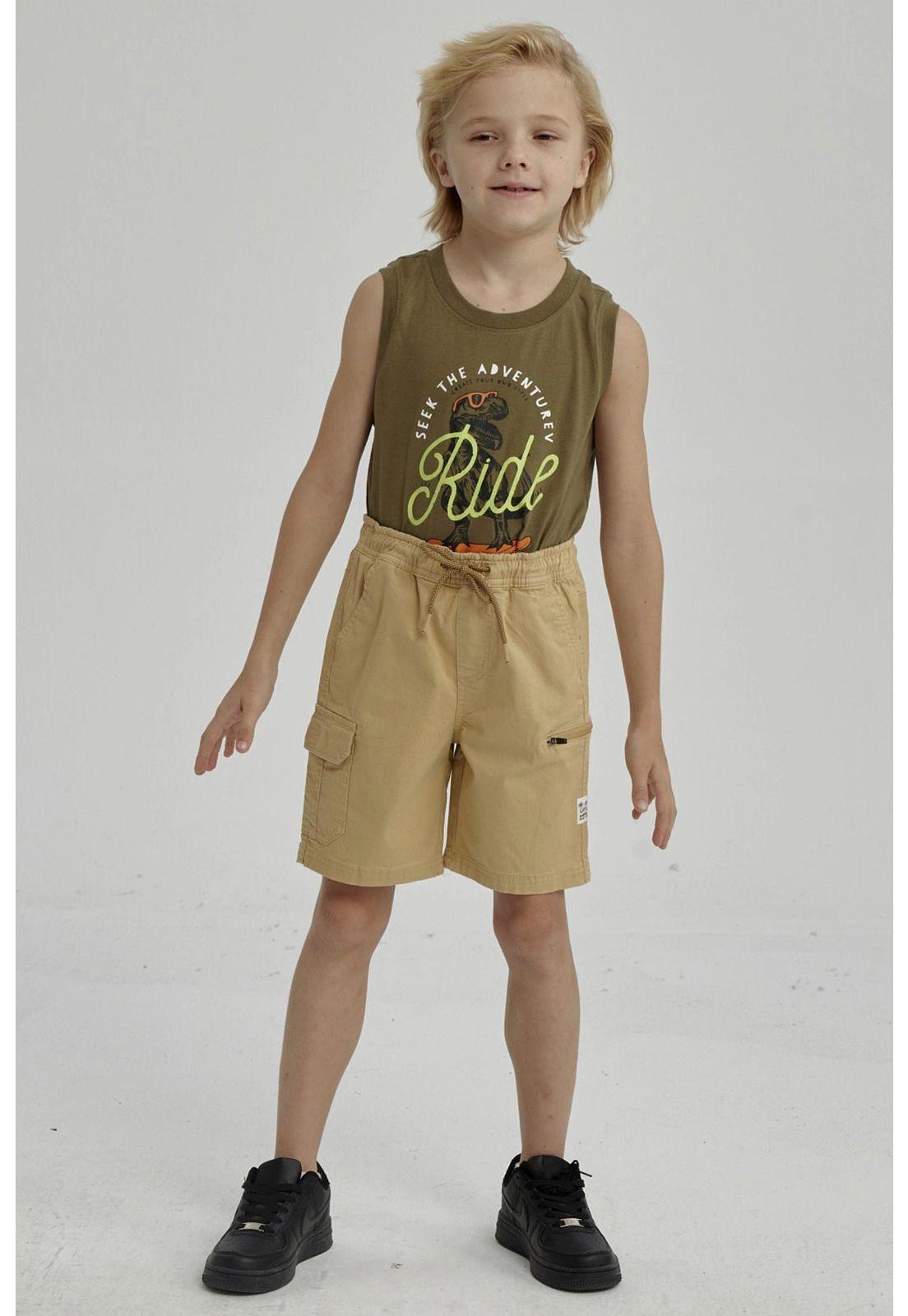 Bermuda Niño Cargo Gabardina Kaki-3