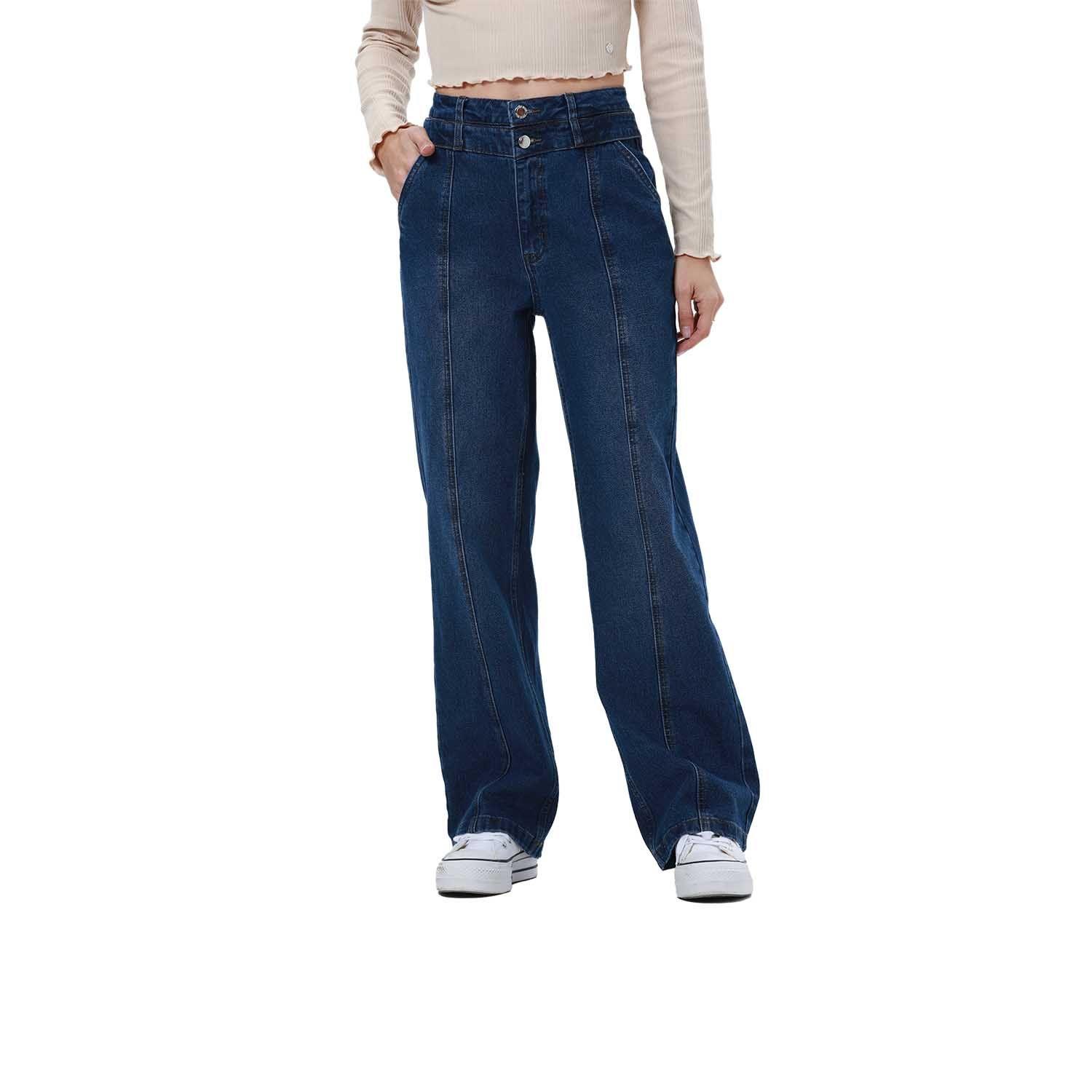 Jeans Mujer Linea Media Calce Recto Azul Oscuro-0