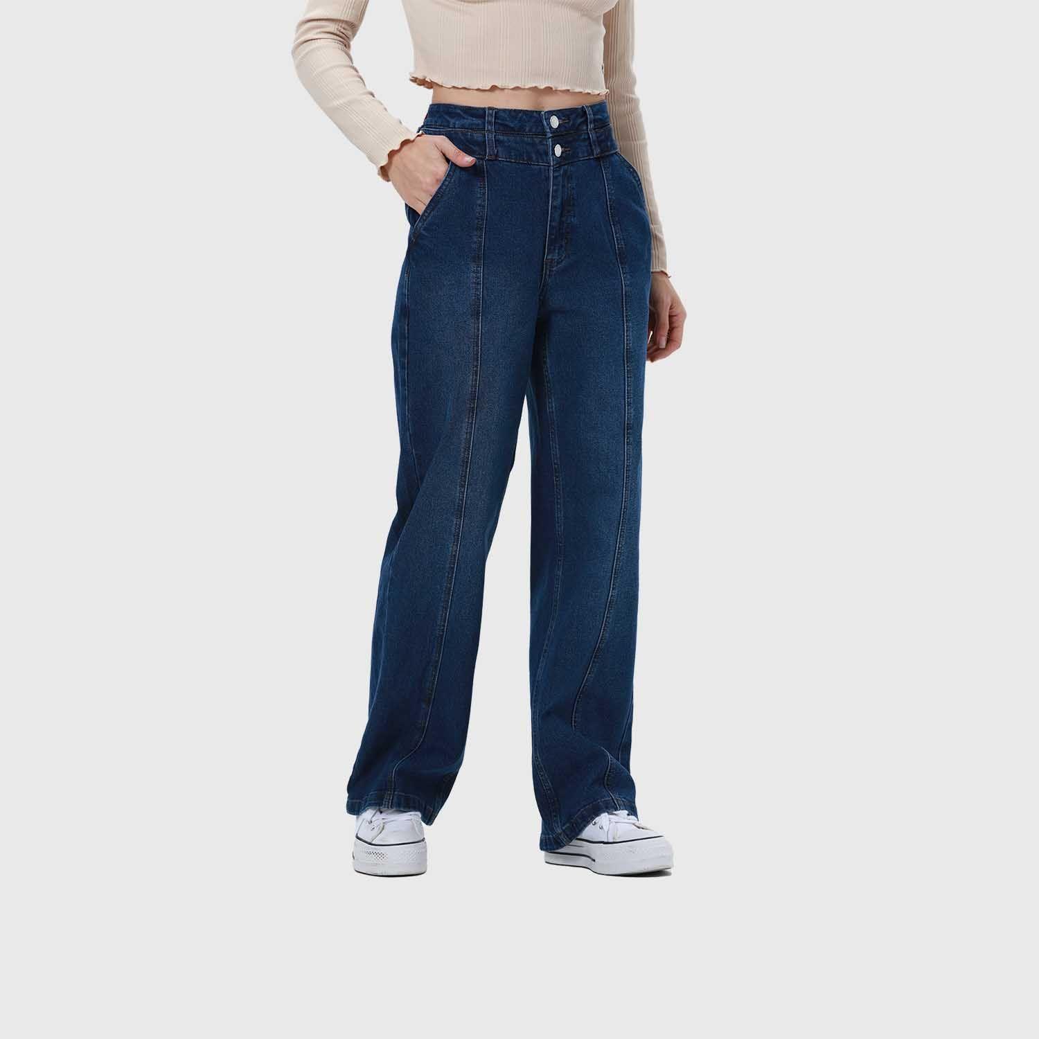 Jeans Mujer Linea Media Calce Recto Azul Oscuro-1