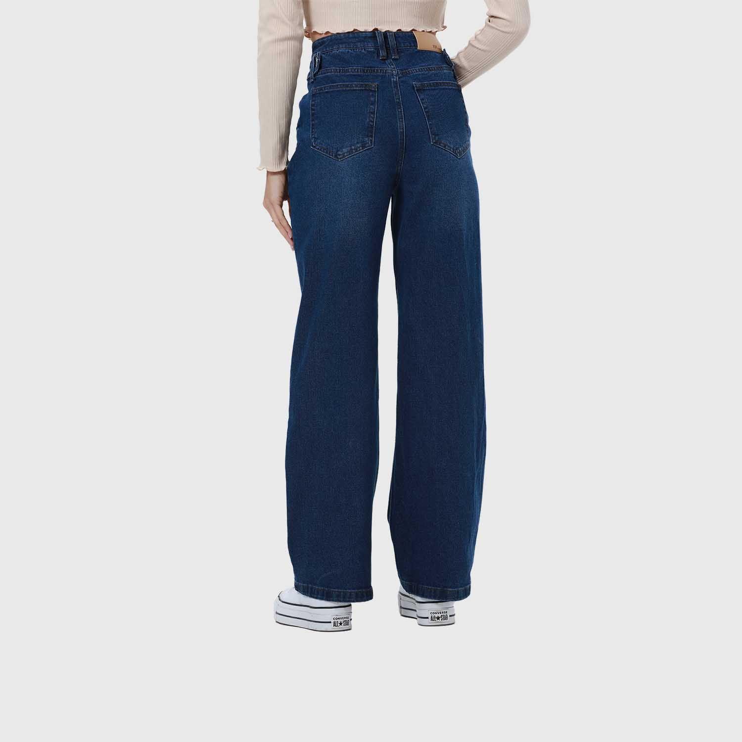 Jeans Mujer Linea Media Calce Recto Azul Oscuro-2