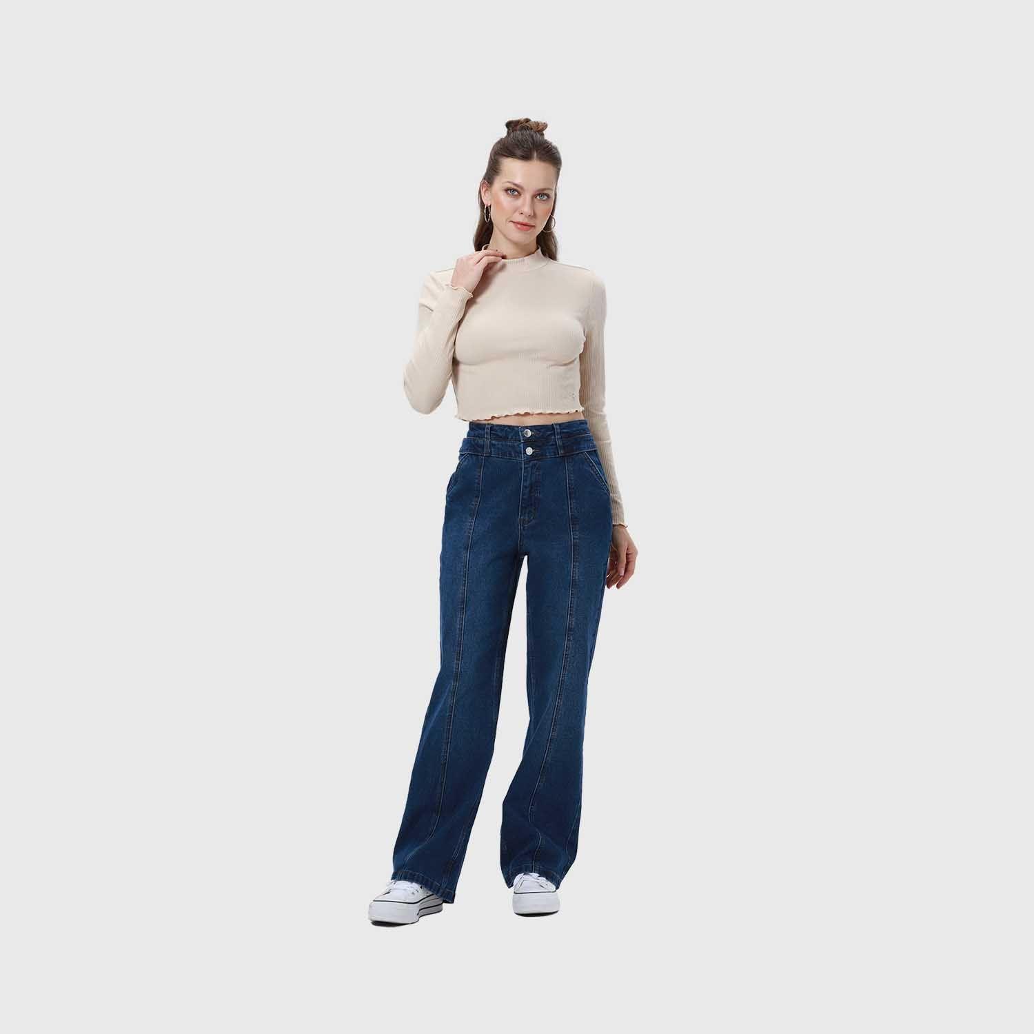 Jeans Mujer Linea Media Calce Recto Azul Oscuro-3
