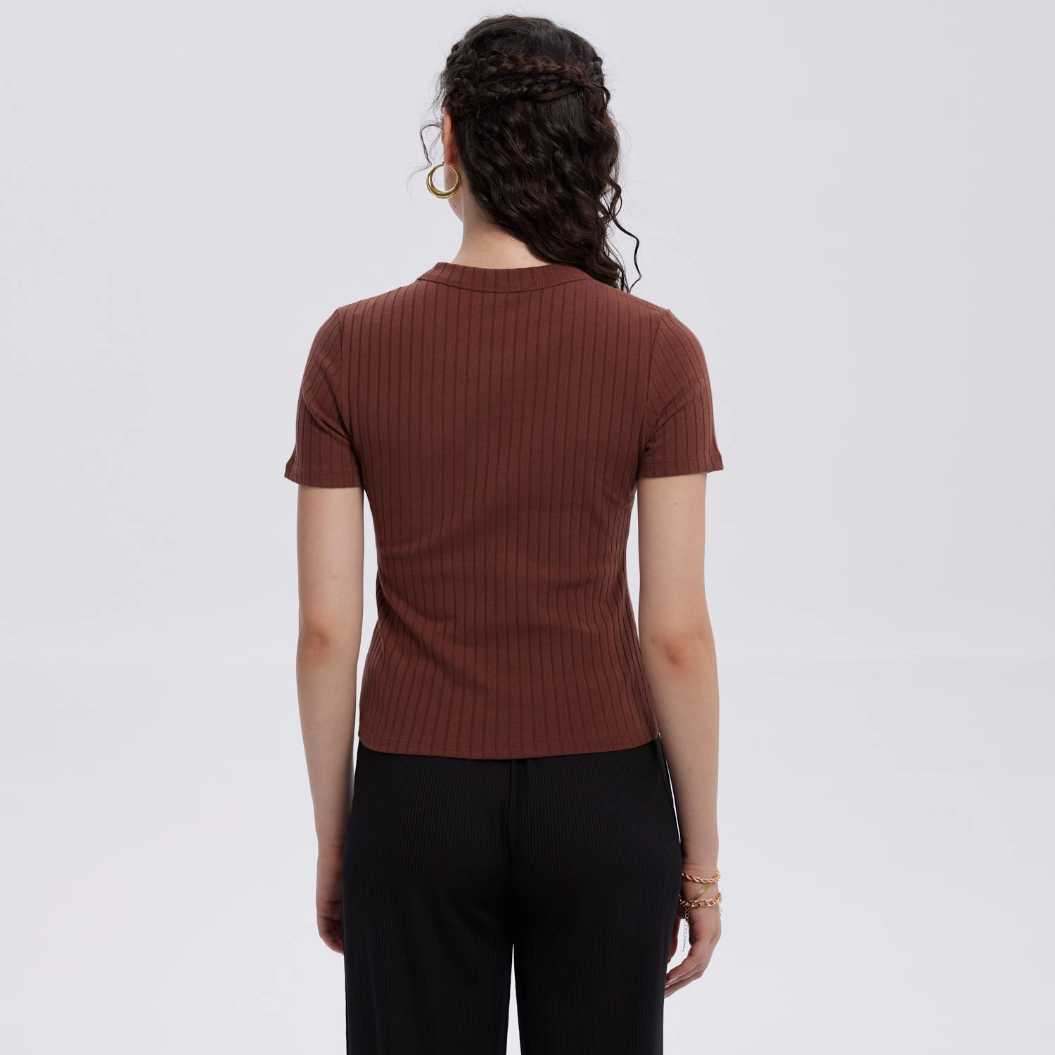 Polera Mujer Rib Crop Lisa Café-2