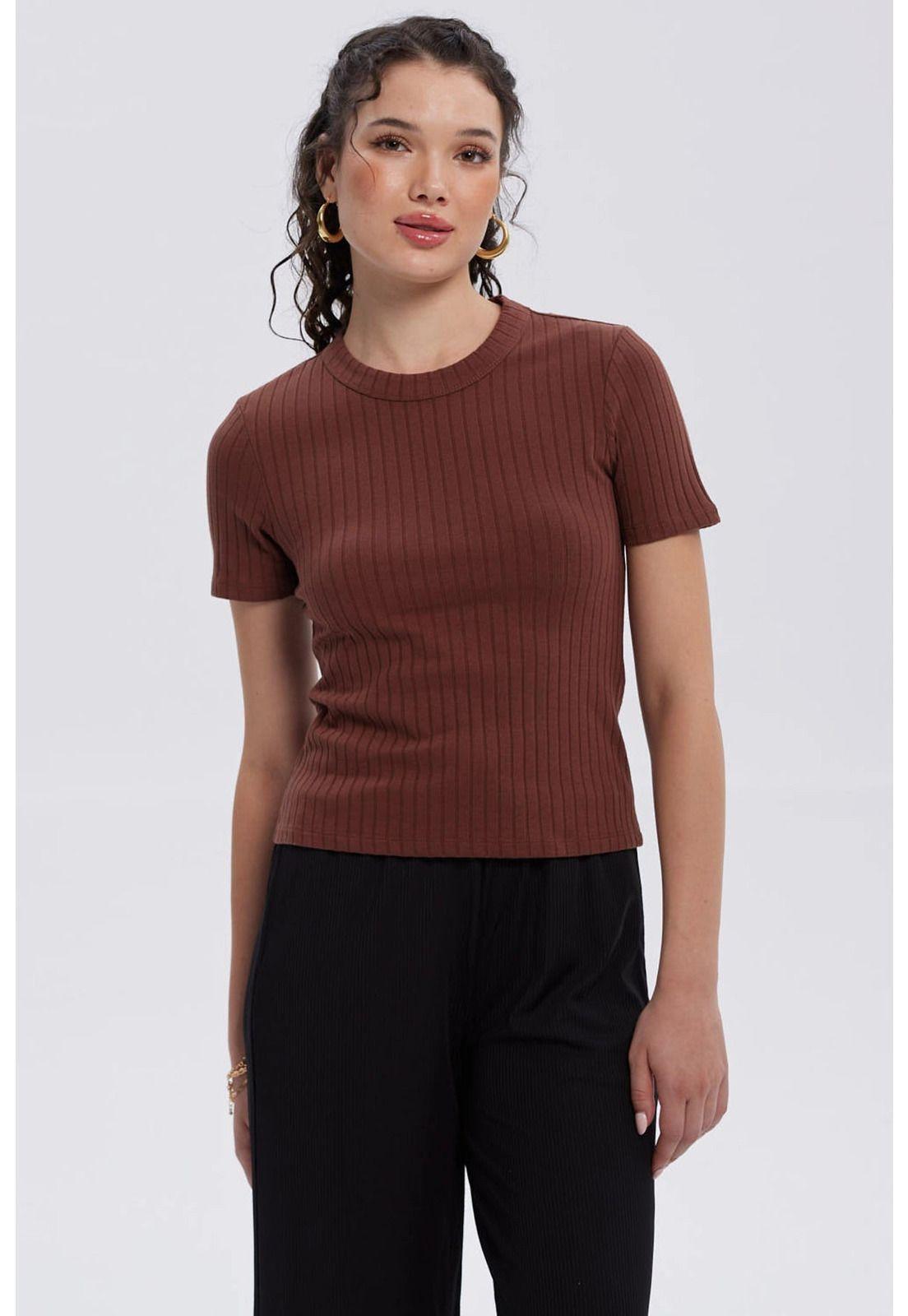 Polera Mujer Rib Crop Lisa Café-0