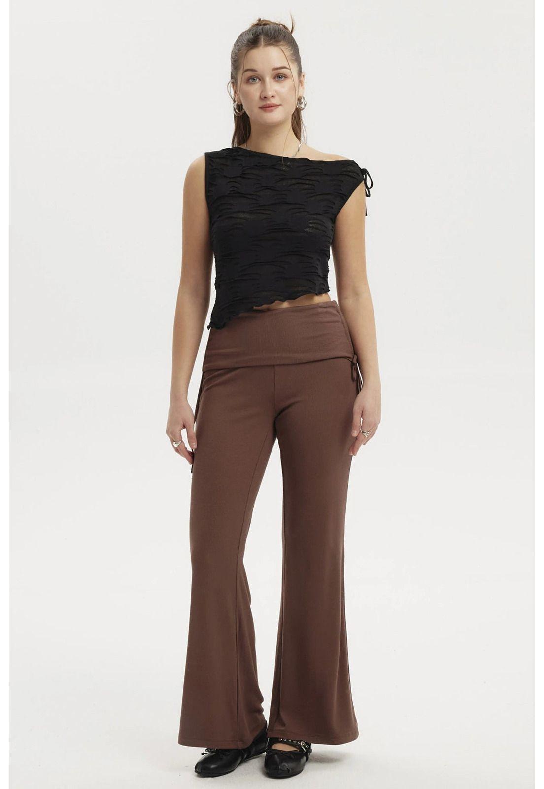 Pantalón Mujer Liso Café Oscuro-3