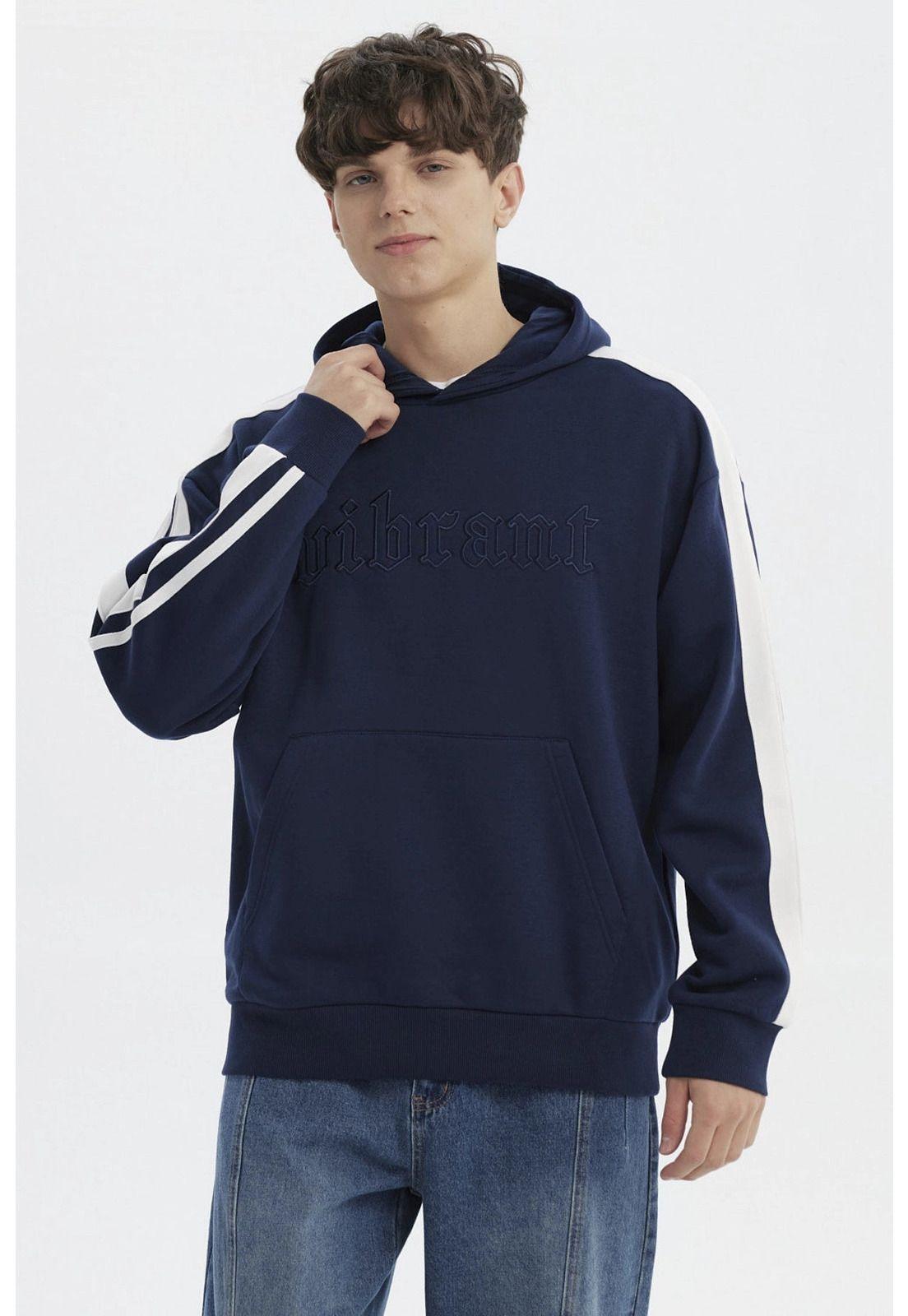 Polerón Hombre Slim Con Gorro Azul Marino - ll-0