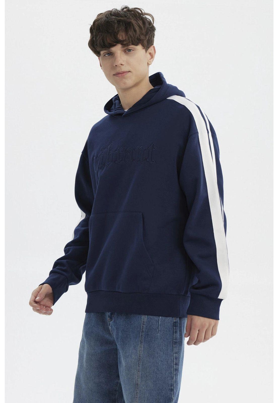 Polerón Hombre Slim Con Gorro Azul Marino - ll-1
