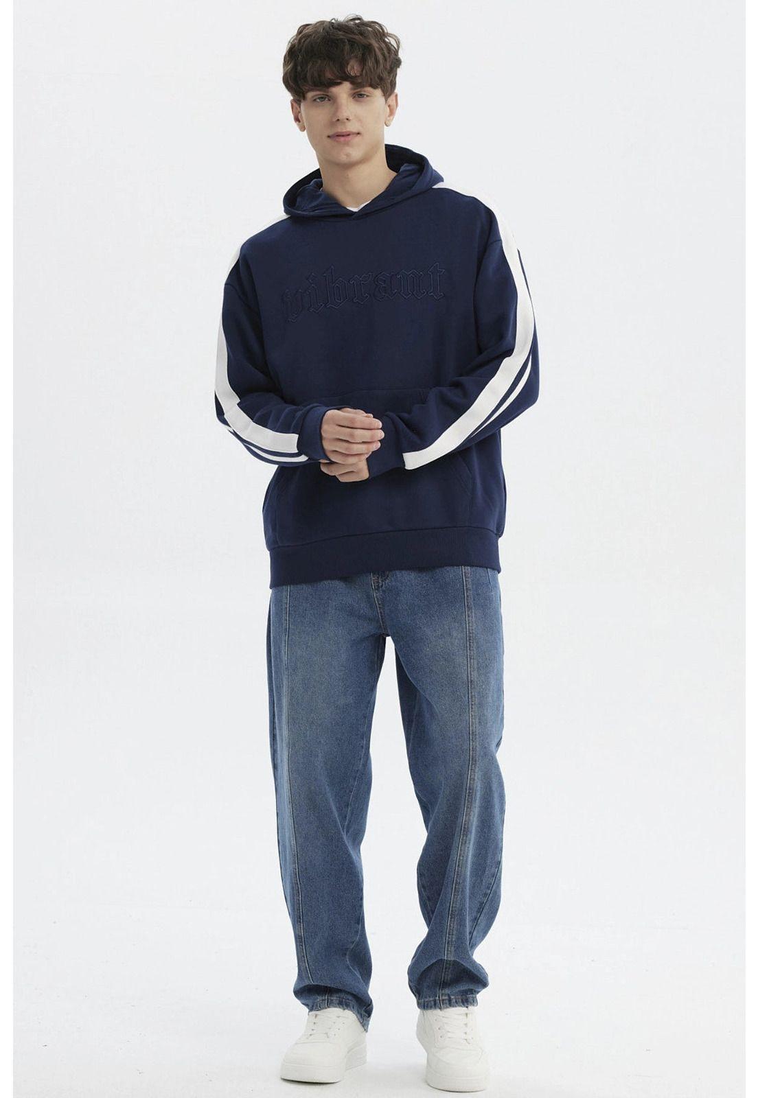 Polerón Hombre Slim Con Gorro Azul Marino - ll-3