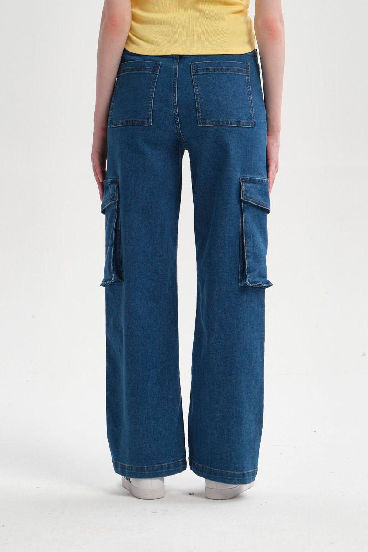 Jeans Mujer Cargo Calce Recto Azul II-2