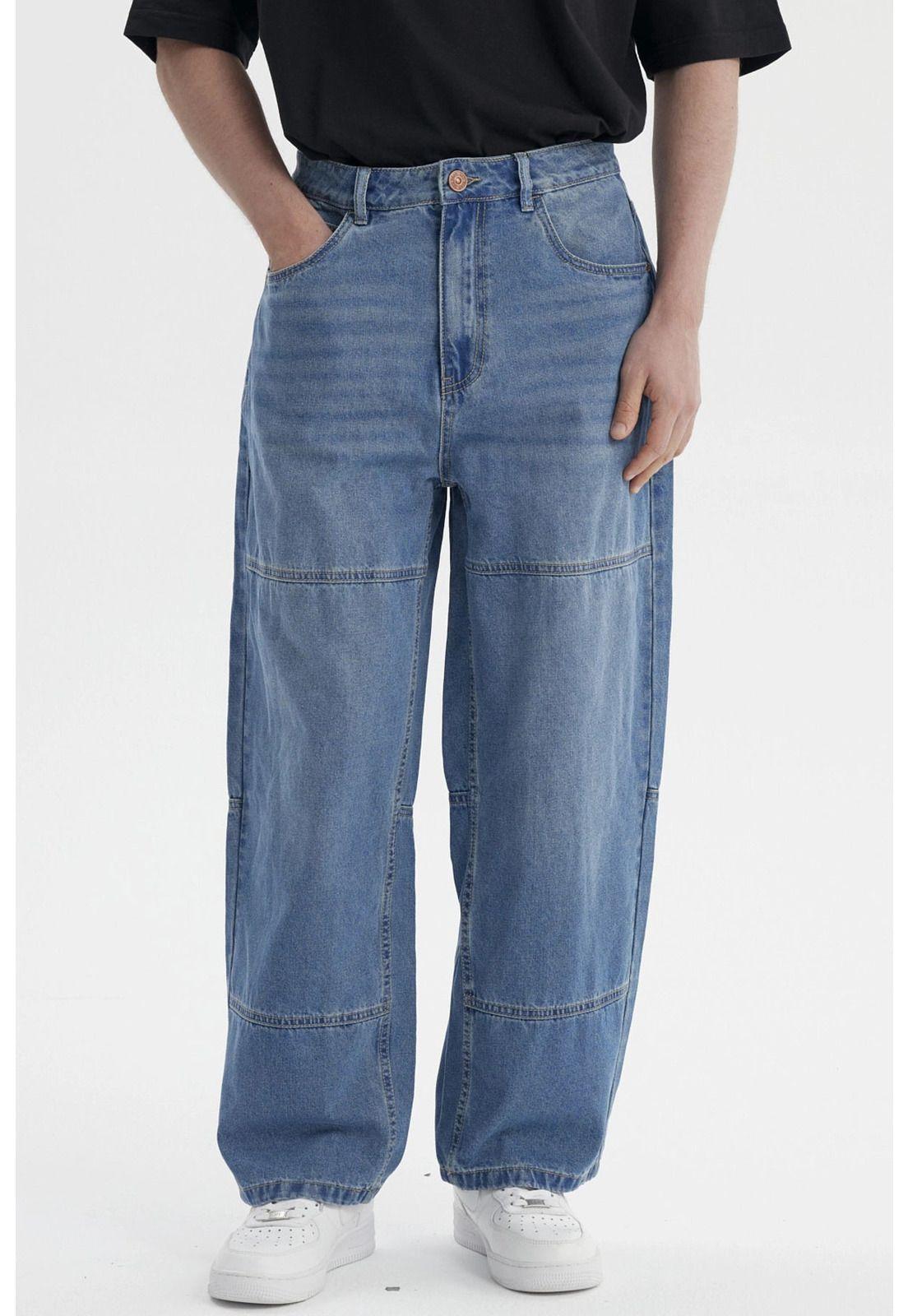 Jeans Hombre Baggy Panel Moto Azul-0