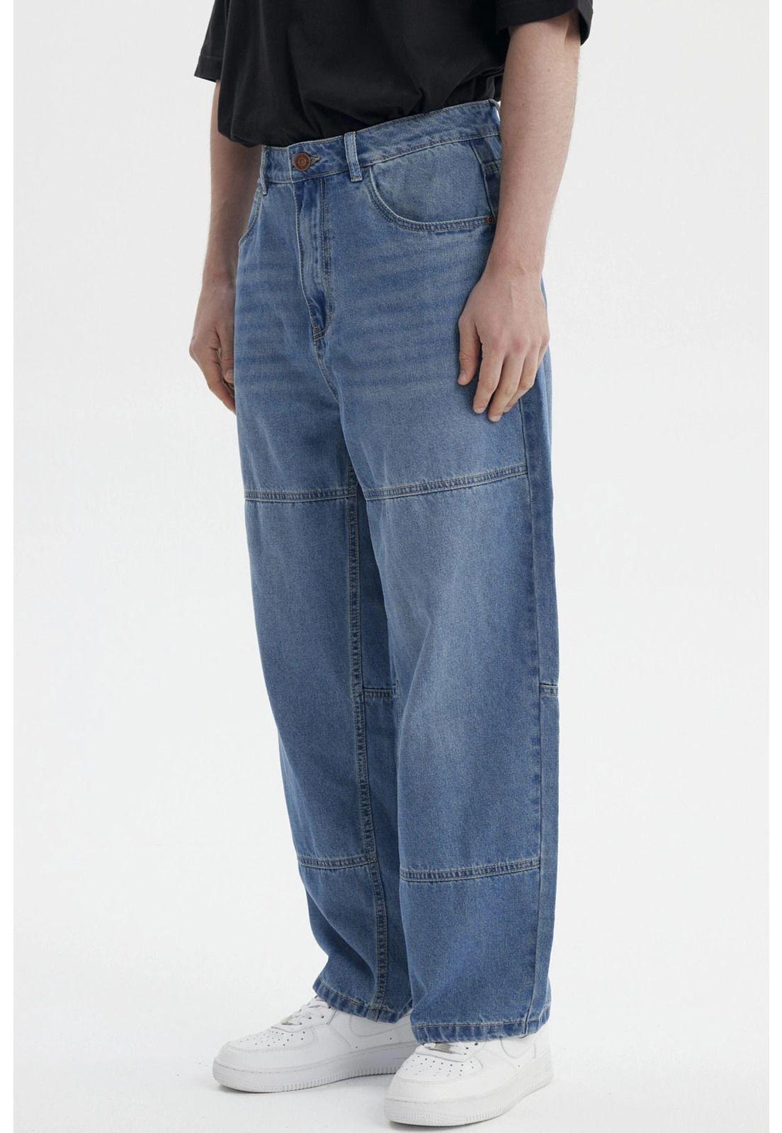 Jeans Hombre Baggy Panel Moto Azul-1