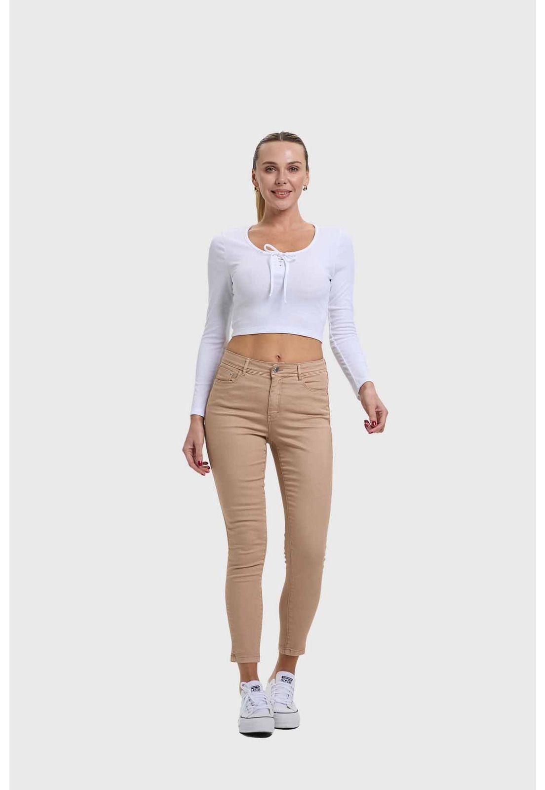 Jeans Mujer Skinny Beige-3