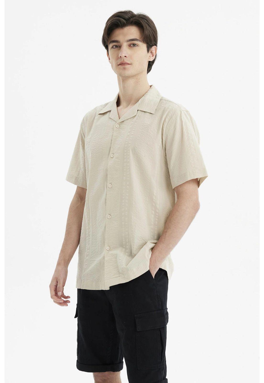 Camisa Hombre Slim Cuello Camisero Beige-1