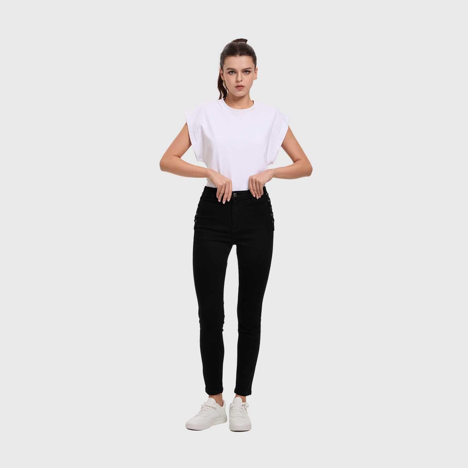 Jeans Mujer Skinny Ojetillo Negro Fashion's Park-3