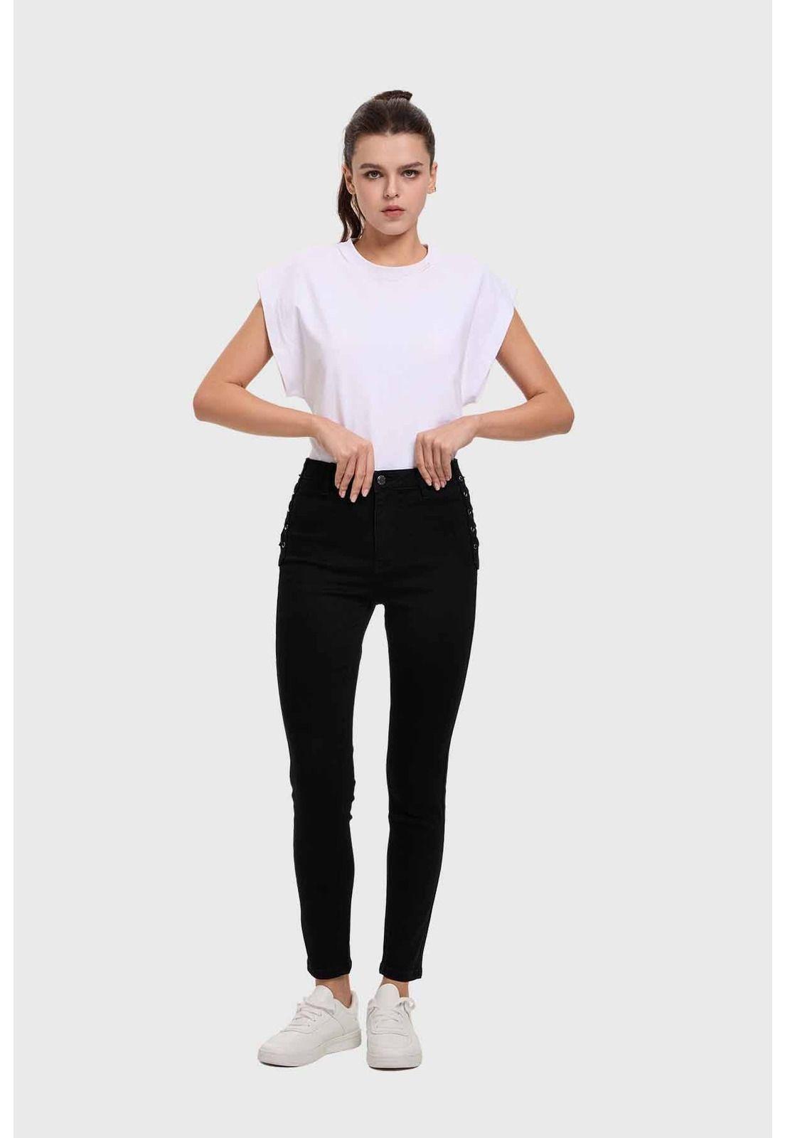 Jeans Mujer Skinny Ojetillo Negro-3