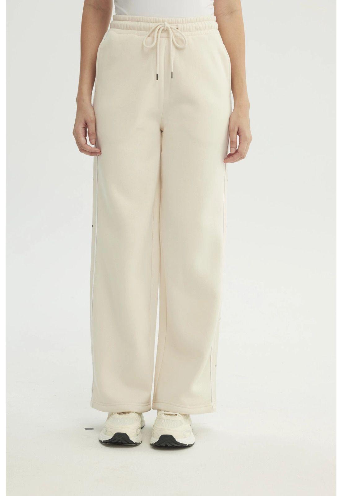 Pantalón Buzo Mujer Wide Leg Beige Claro-0