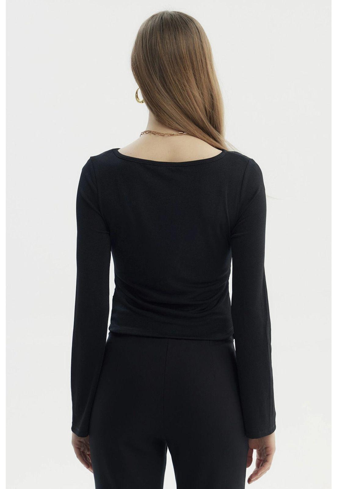 Polera Mujer Flare Recogidos Negro-2