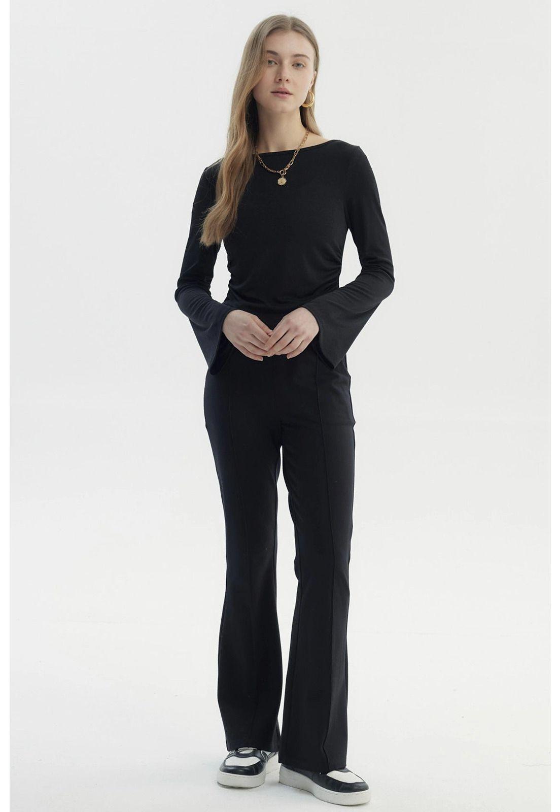 Polera Mujer Flare Recogidos Negro-3
