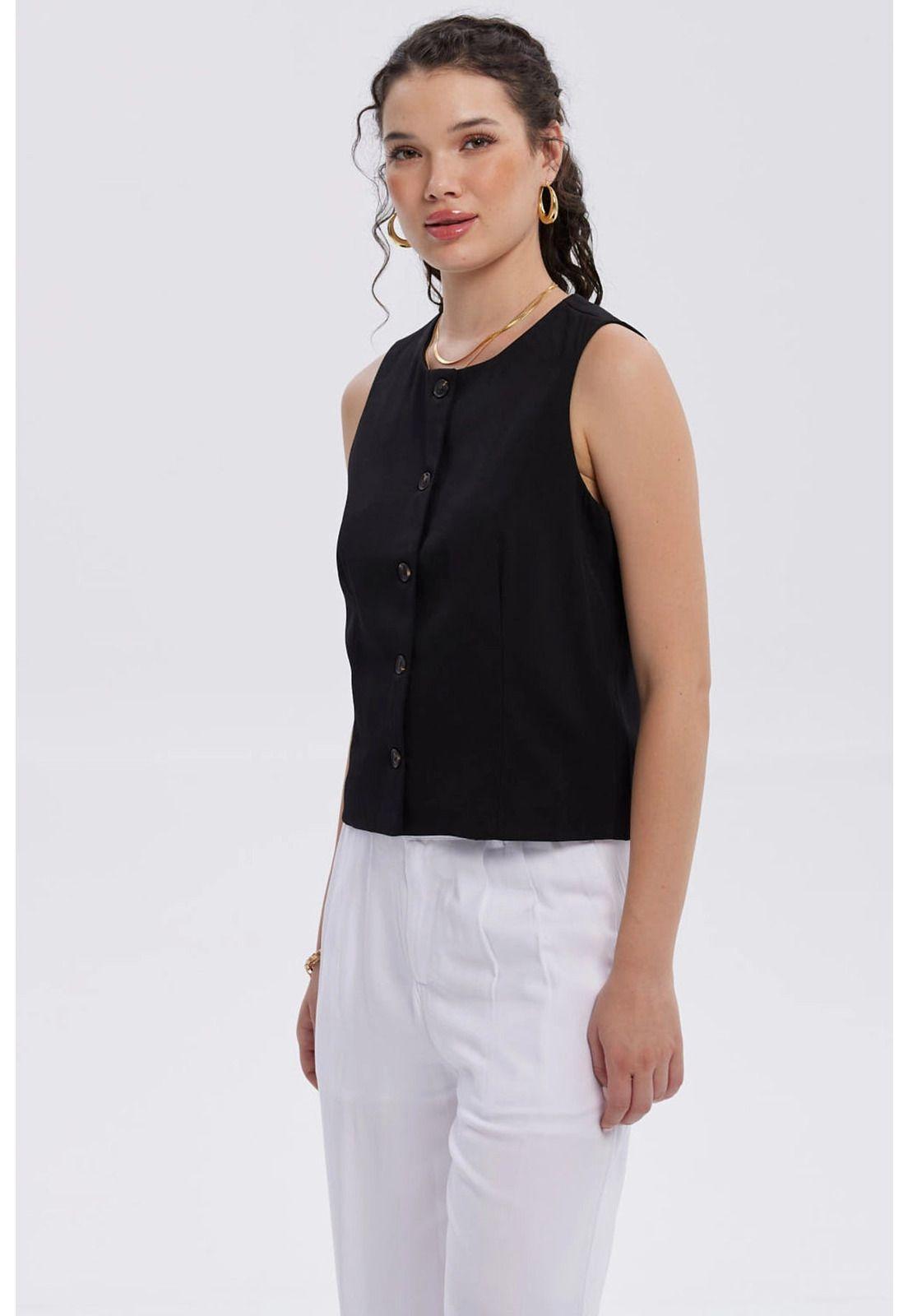 Blazer Mujer Abotonado Negro-1