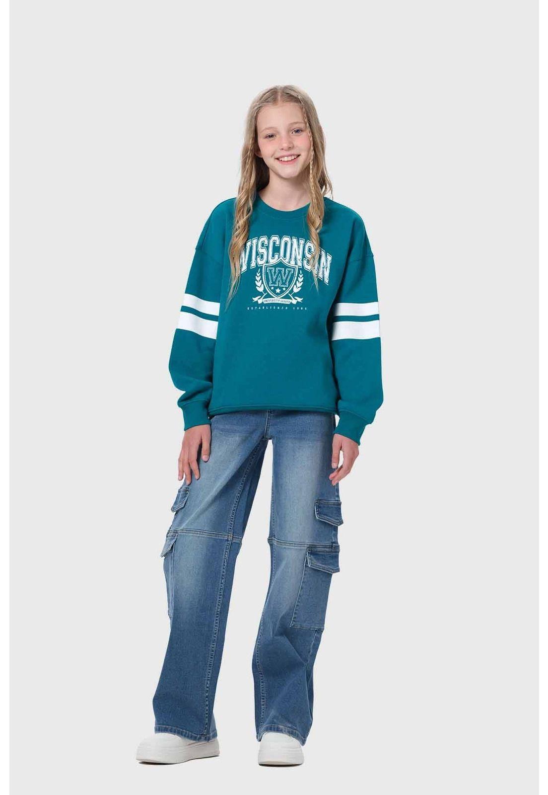 Polerón Niña Cortes En Mangas Verde-3