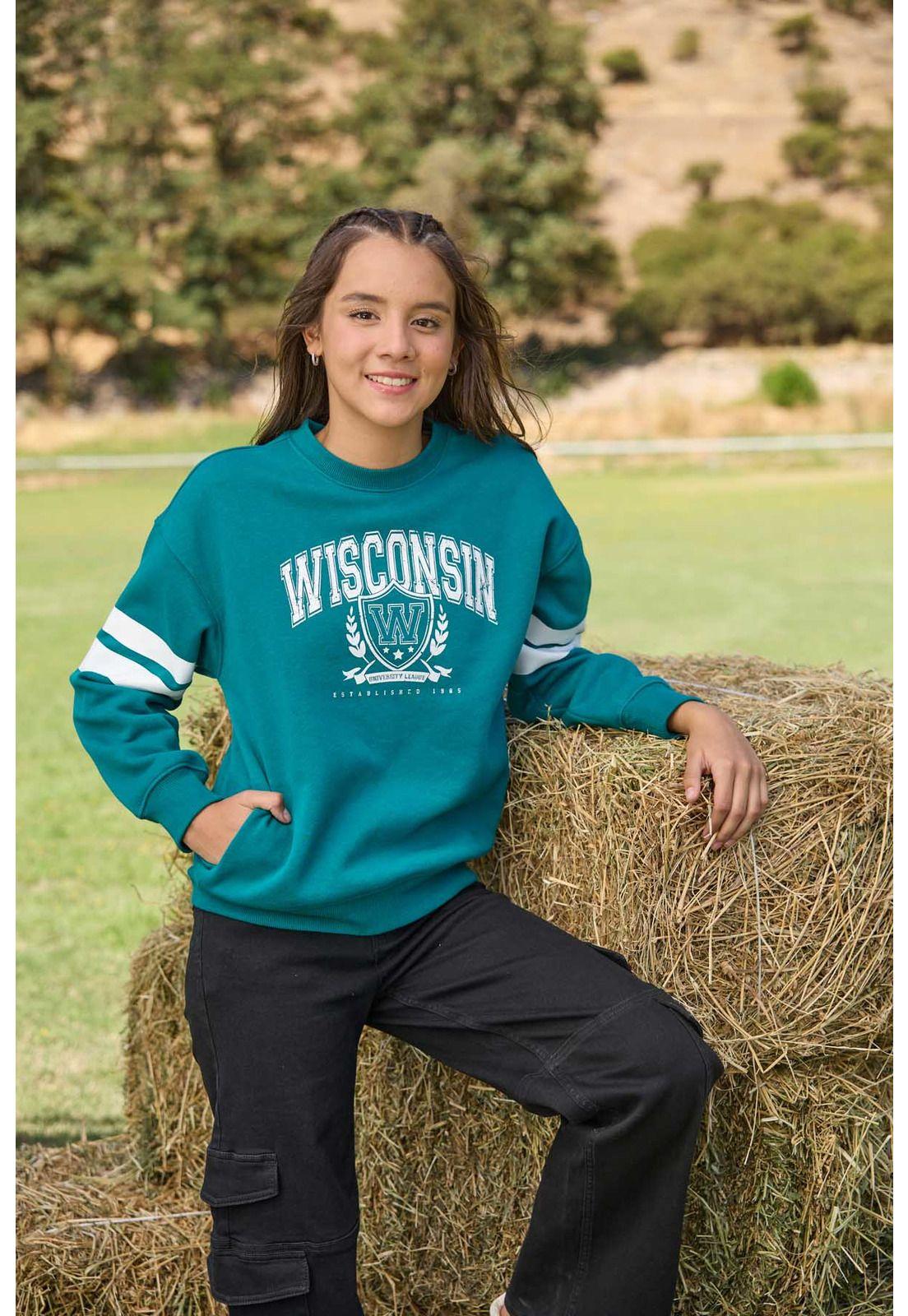 Polerón Niña Cortes En Mangas Verde-4