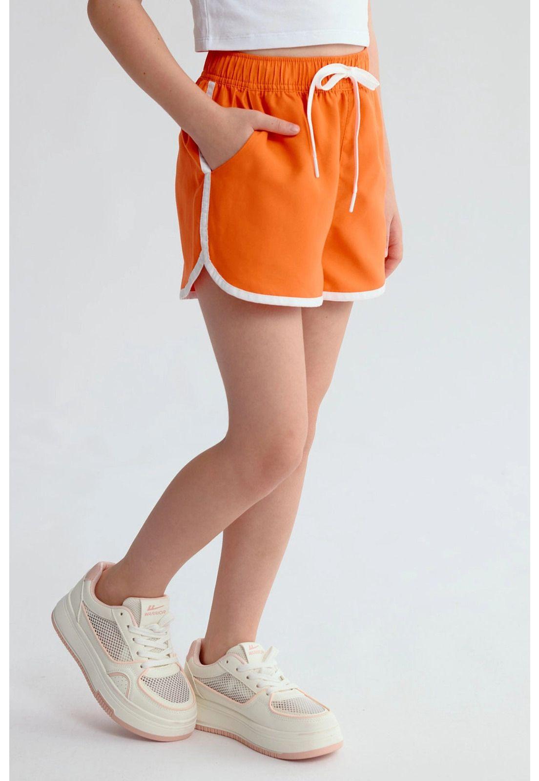 Short de Baño Niña Liso Naranjo-1