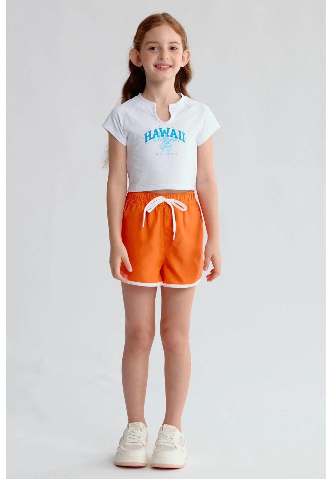 Short de Baño Niña Liso Naranjo-3