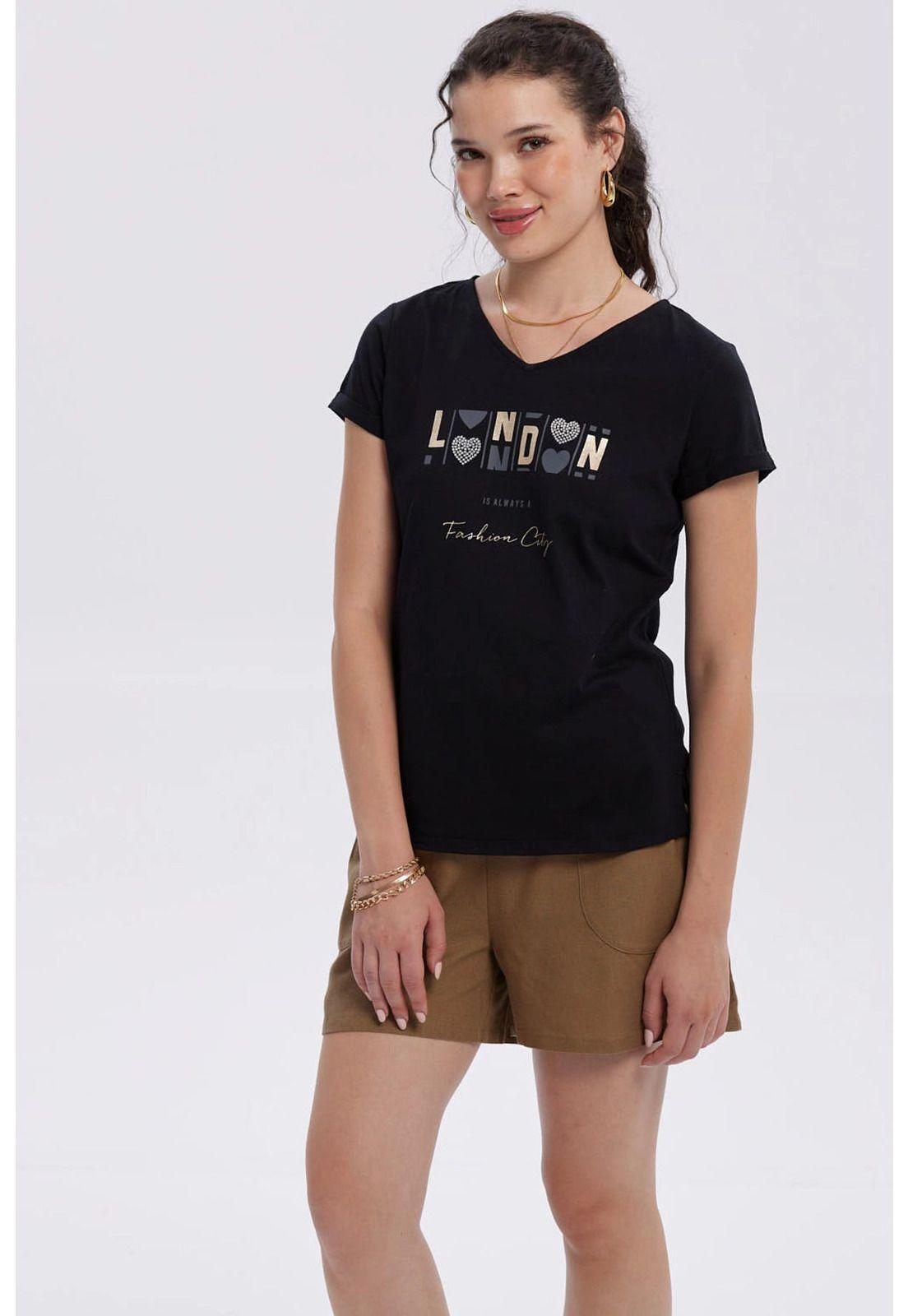 Polera Mujer Dobladillo Manga Negro - ll-1
