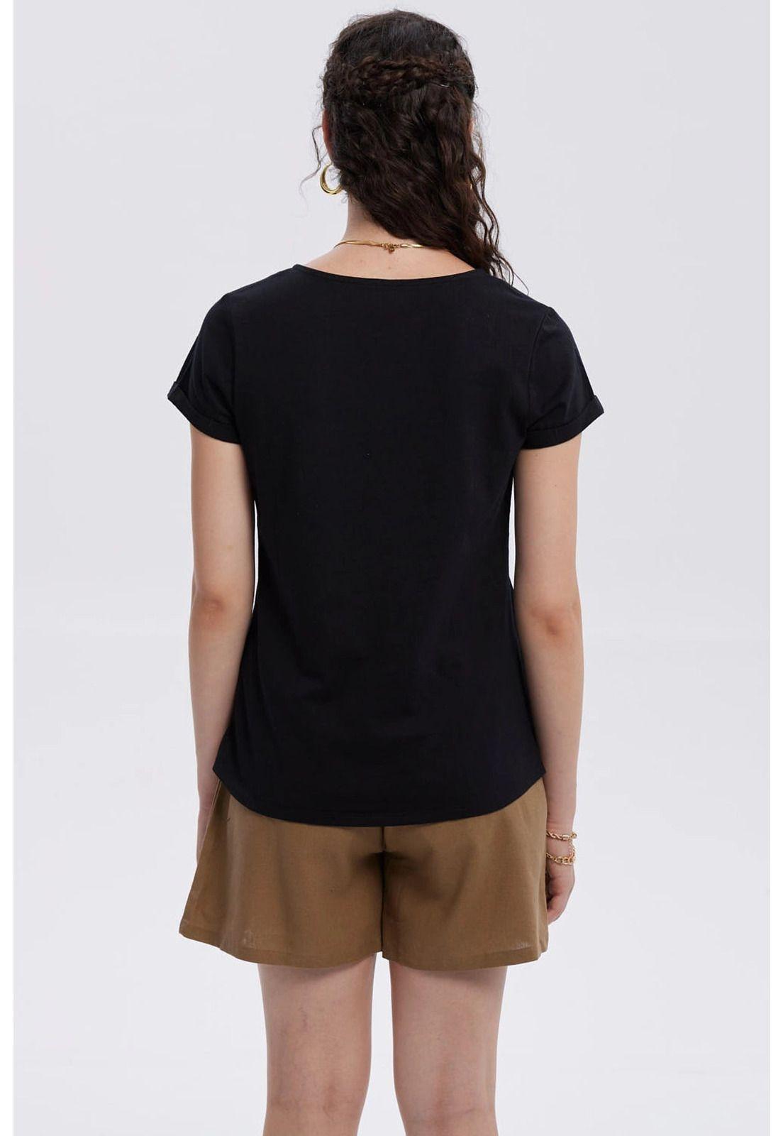 Polera Mujer Dobladillo Manga Negro - ll-2